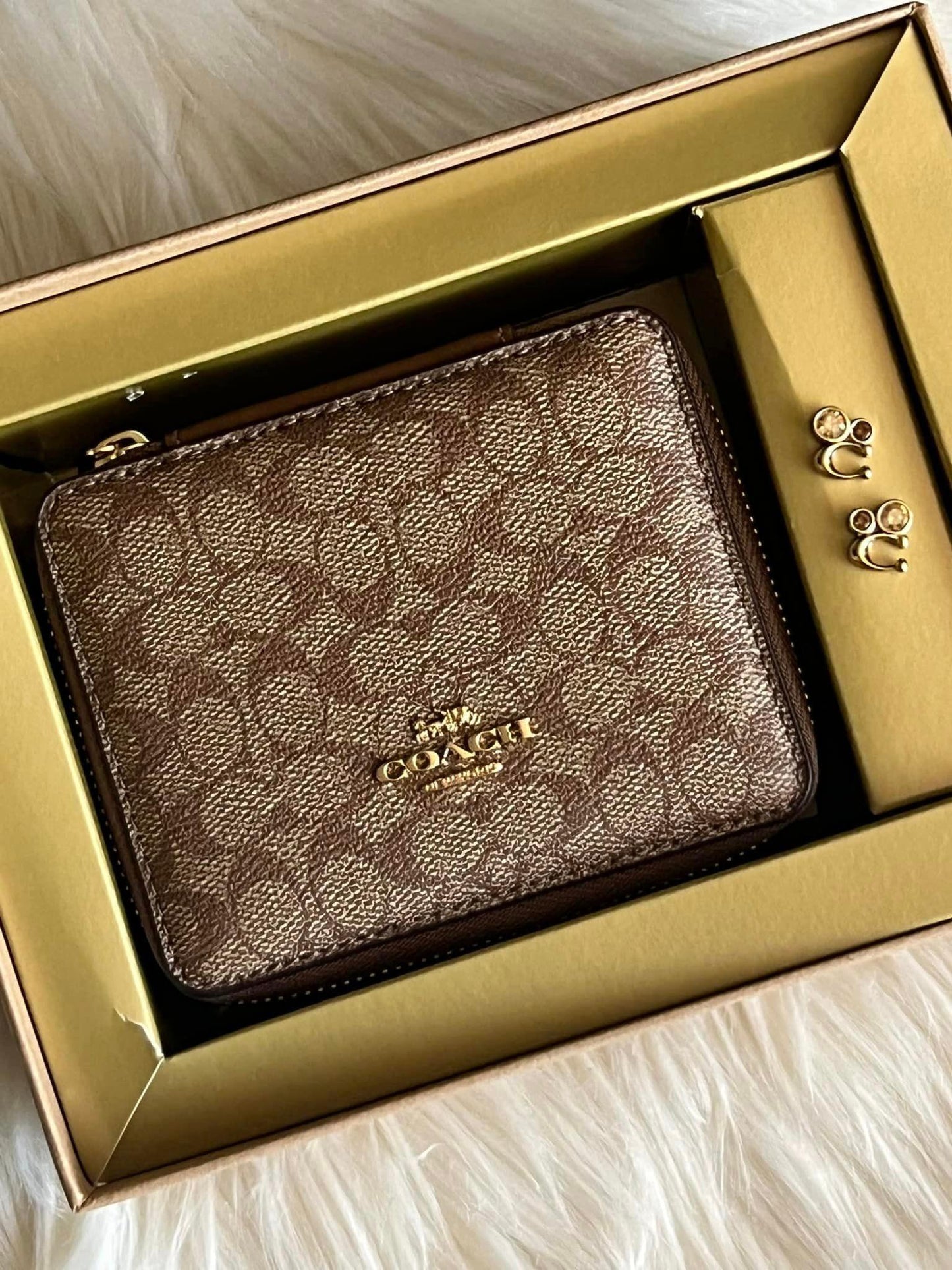 Coach Boxed Jewelry Box and Earrings Set in Signature Canvas