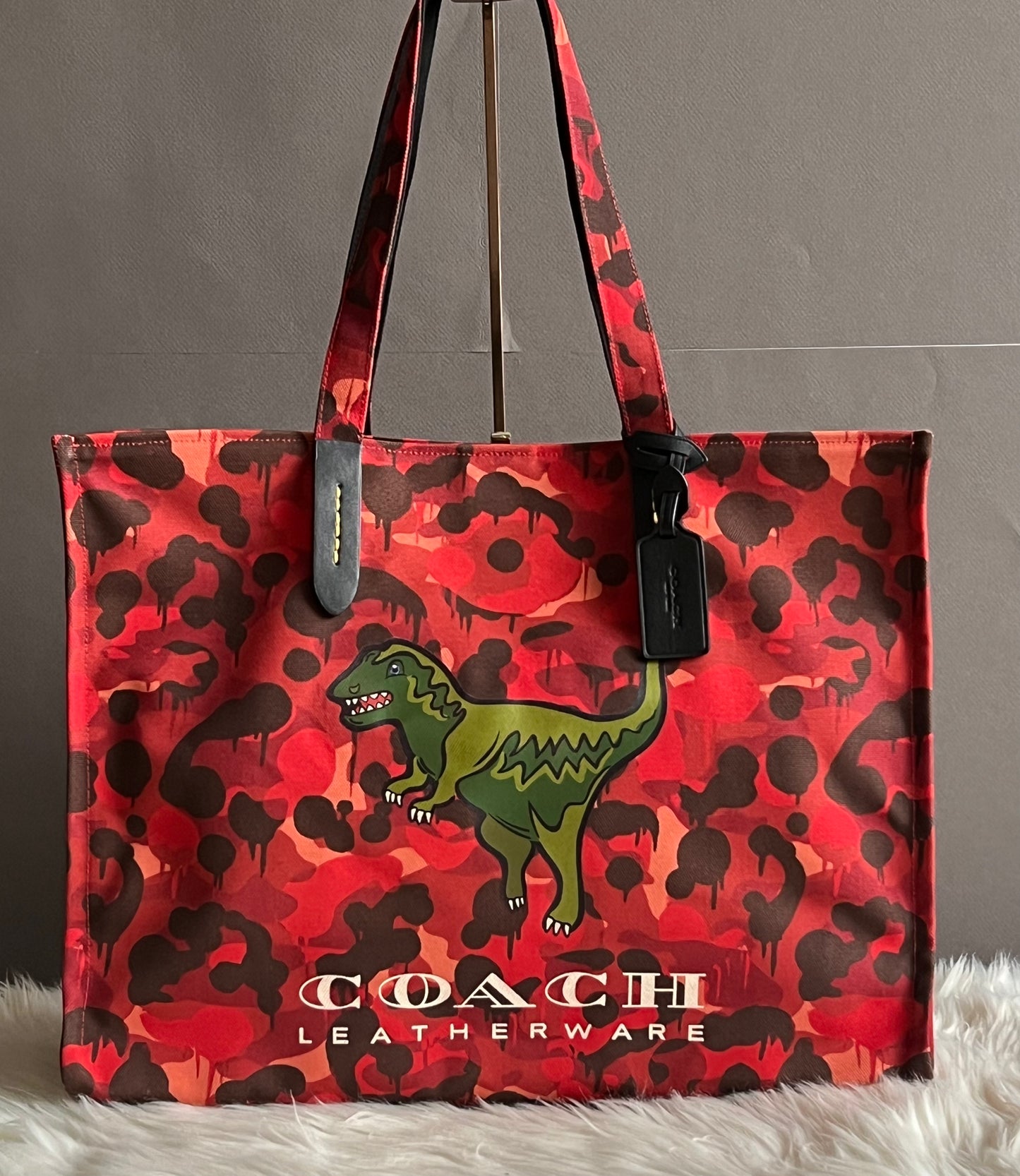 Coach 100% Recycled Canvas Tote 42 with Camo Print and Rexy