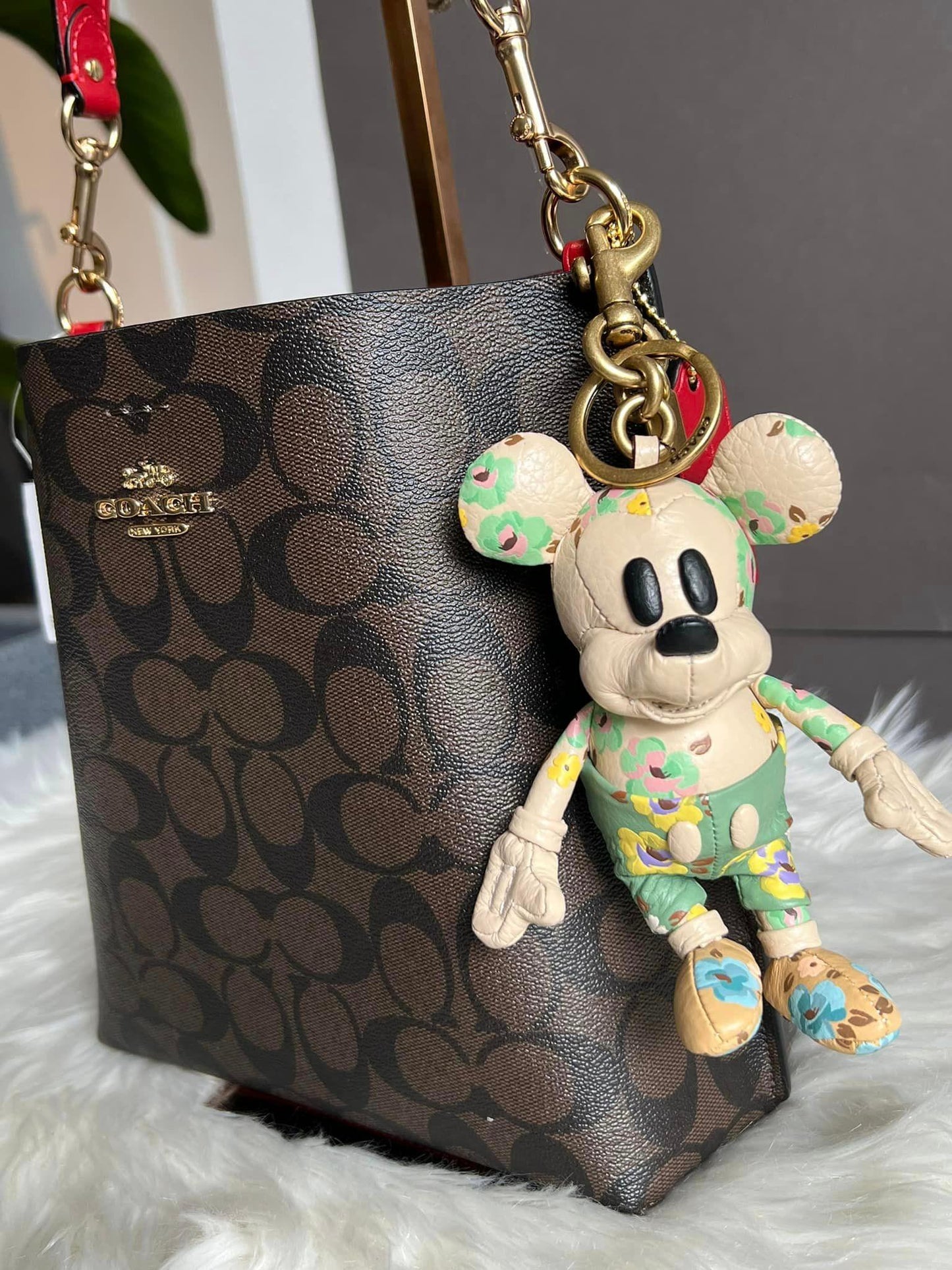 Disney X Coach Mickey Mouse Bag Charm with Floral Print