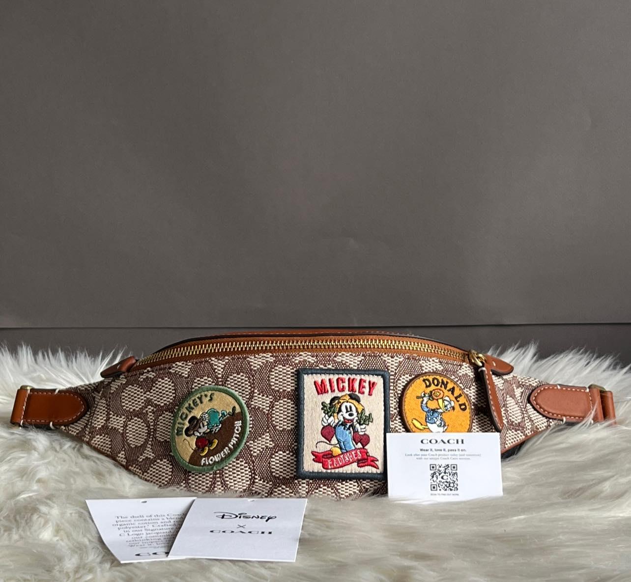 Disney X Coach Charter Belt Bag 7 in Signature Textile Jacquard with Patches