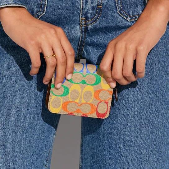 Coach Billfold Wallet in Rainbow Signature Canvas