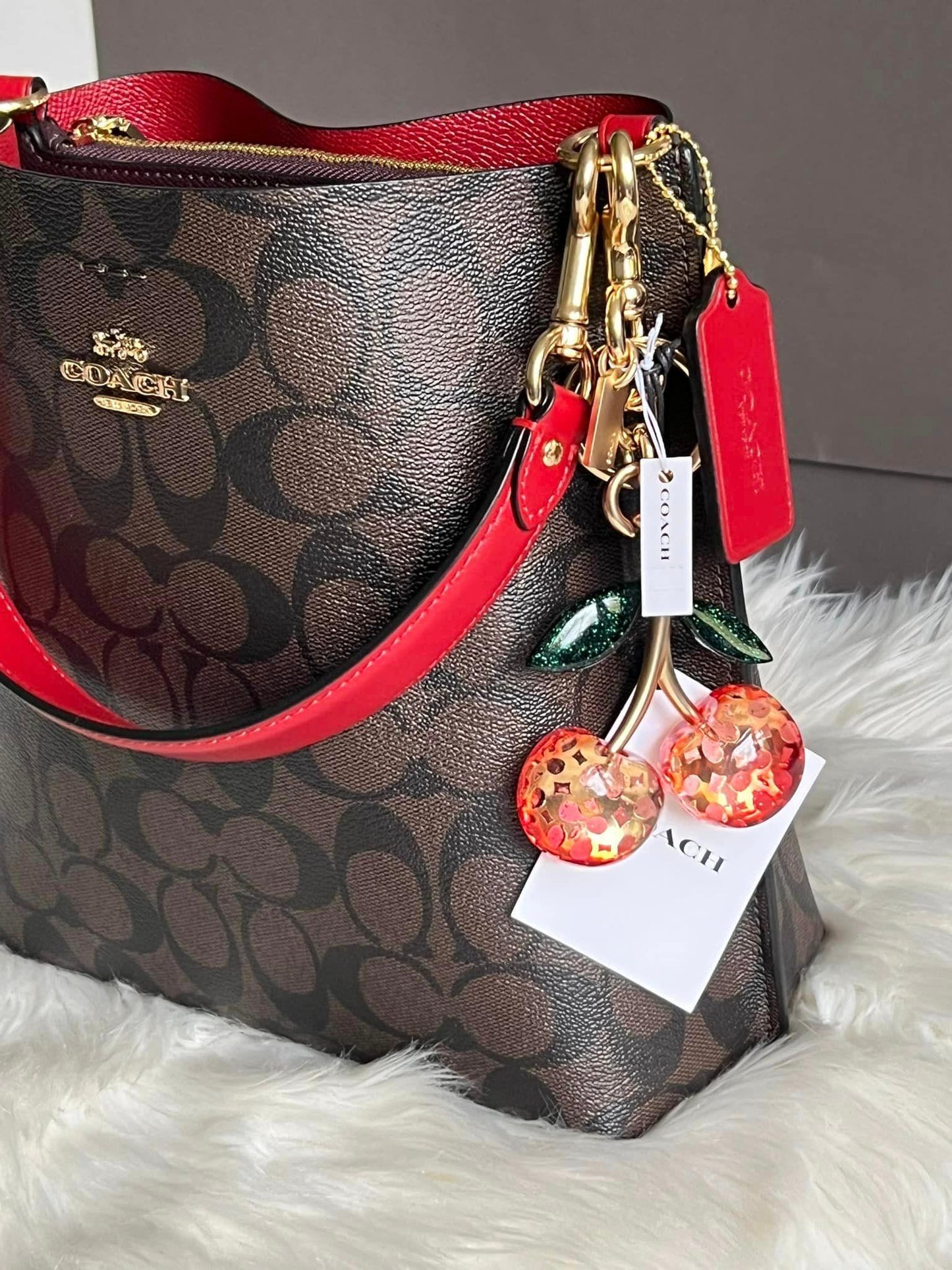Coach Signature Cherry Bag Charm