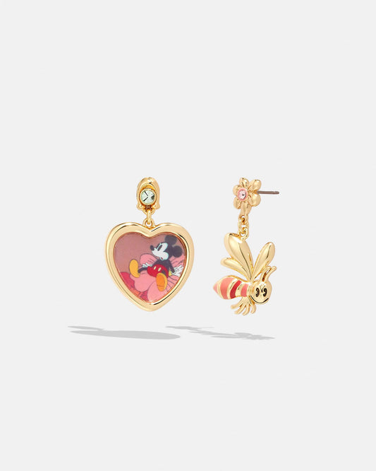 Disney X Coach Mickey Mouse and Flower Bee Mismatched Earrings
