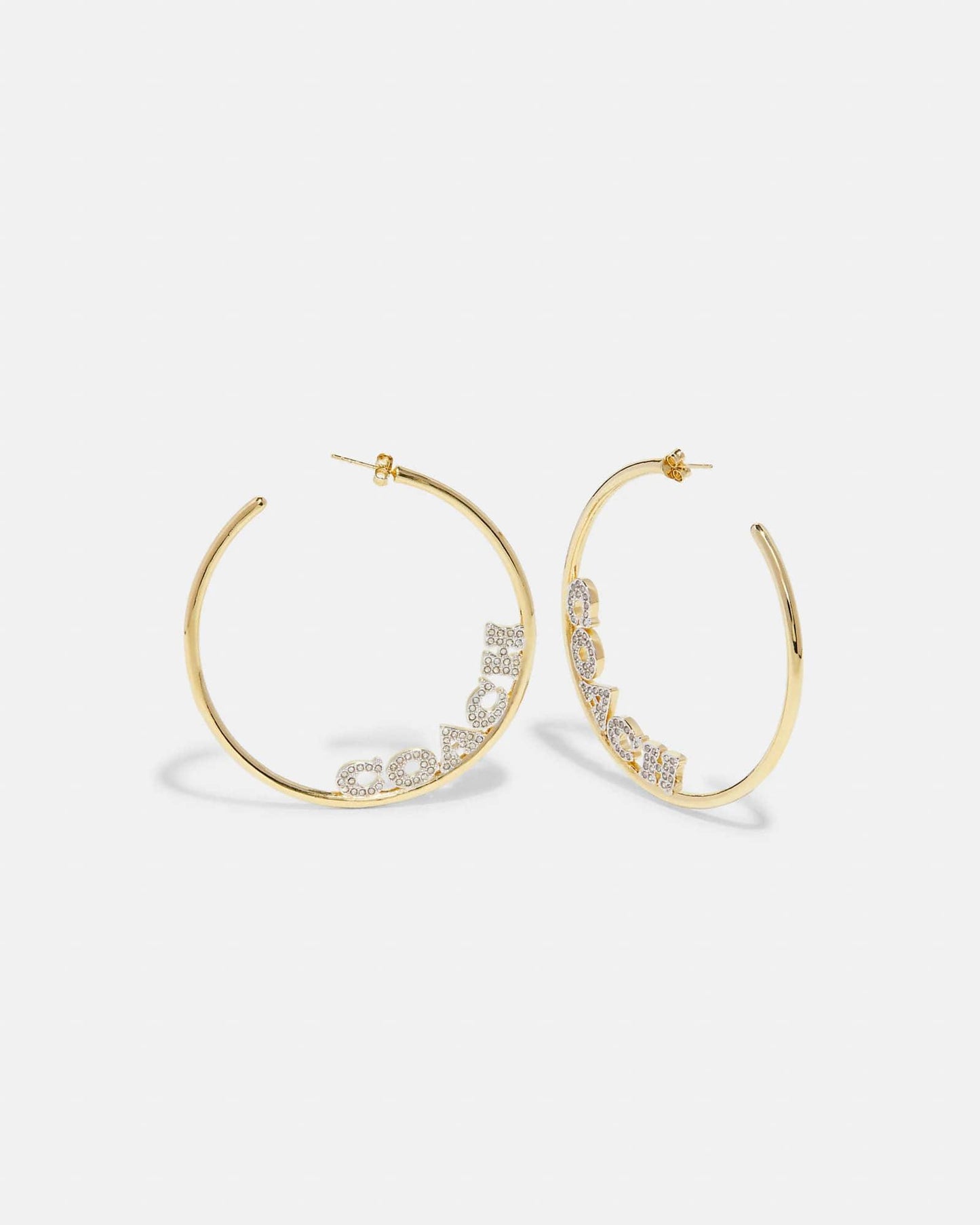 Coach Pave Coach Medium Hoop Earrings