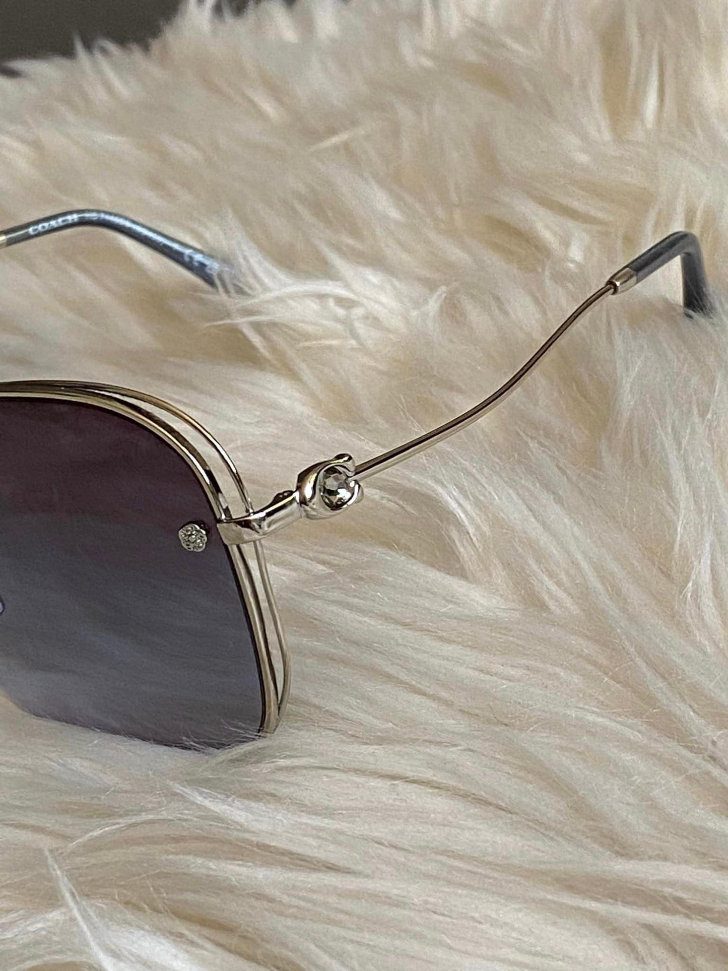 Coach Full Fit Signature Crystal Metal Oversized Butterfly Sunglasses