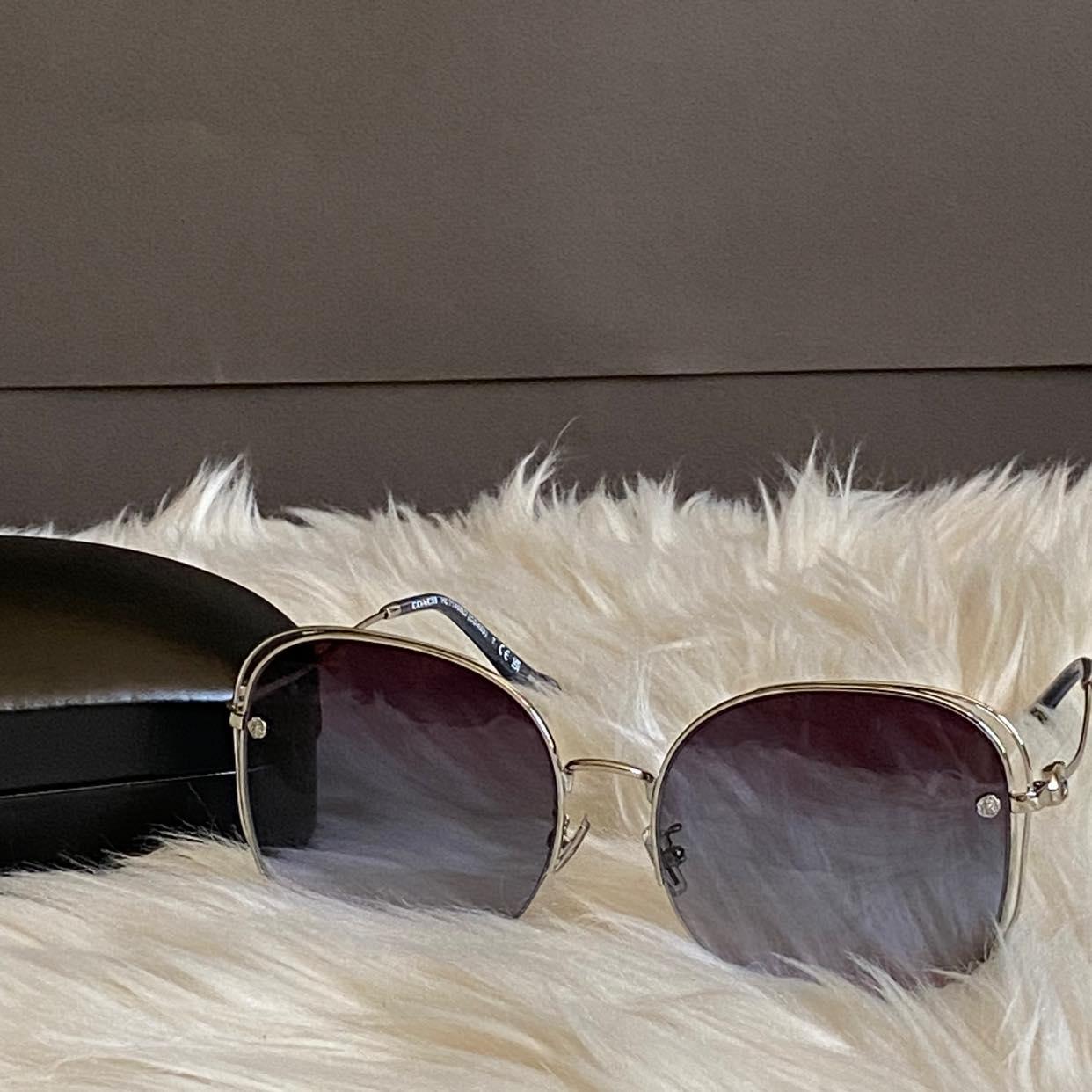Coach Full Fit Signature Crystal Metal Oversized Butterfly Sunglasses