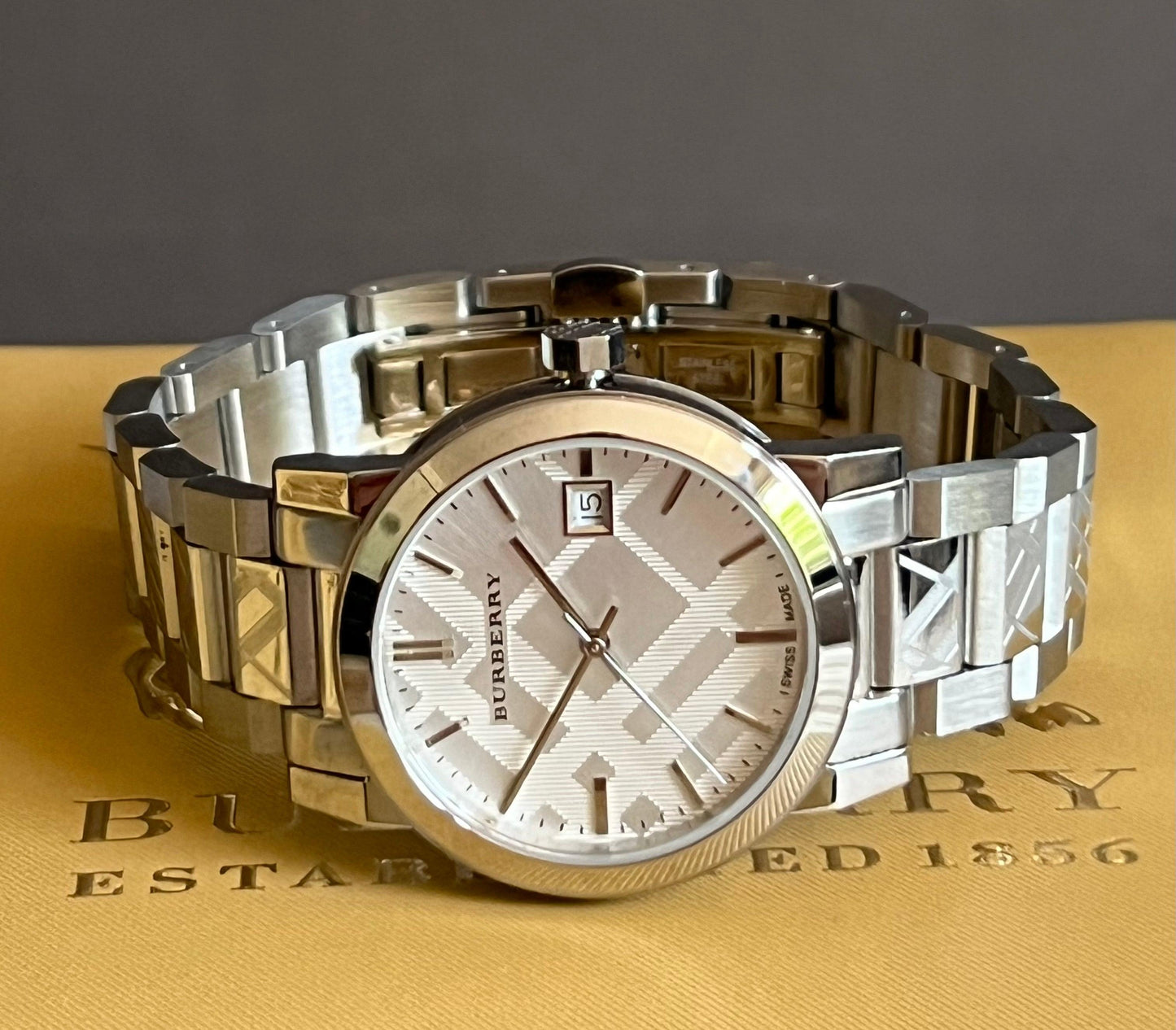 Burberry Women Silver Check Stamp Stainless Steel Watch