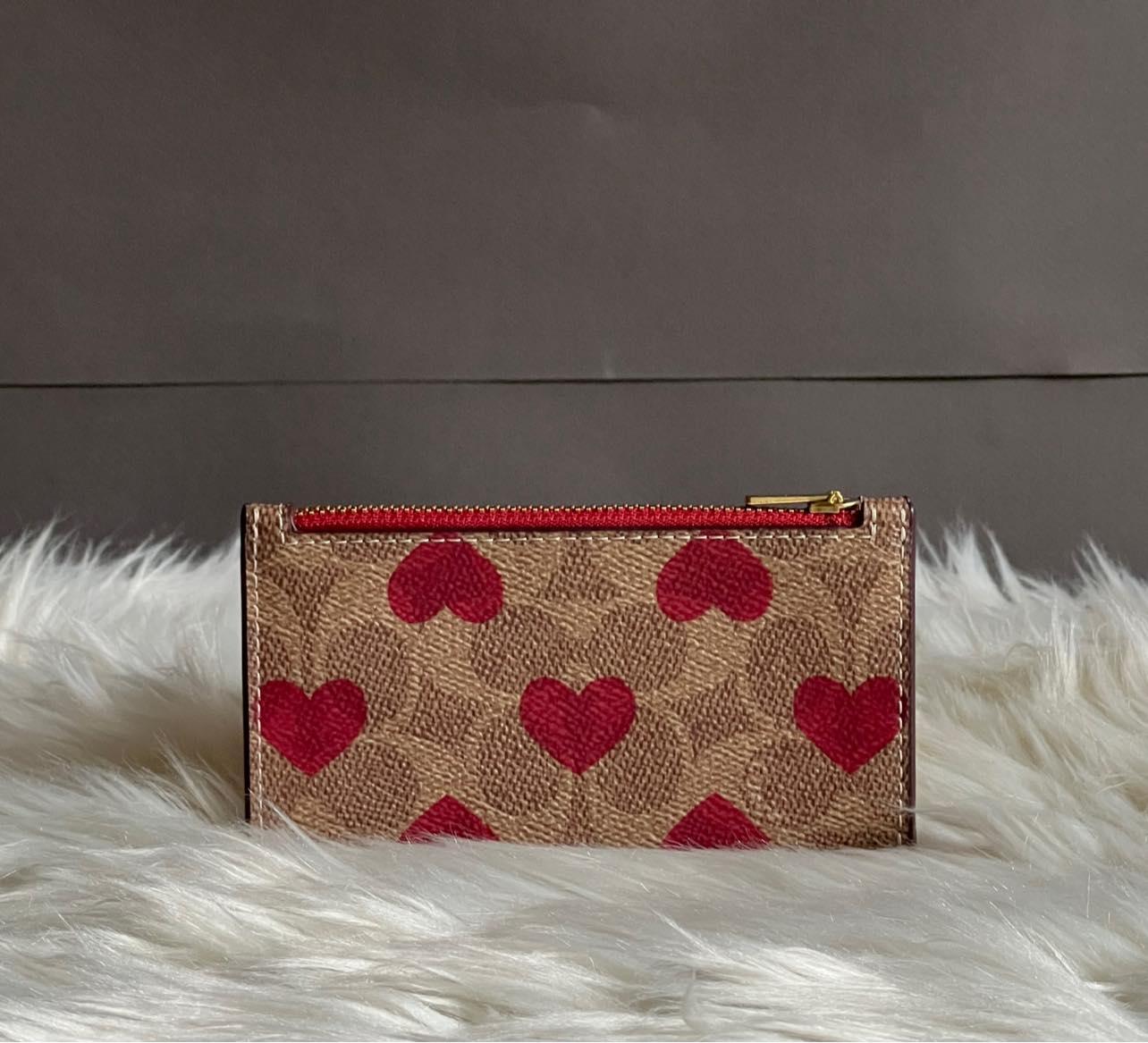 Coach Zip Card Case in Signature Canvas with Heart Print
