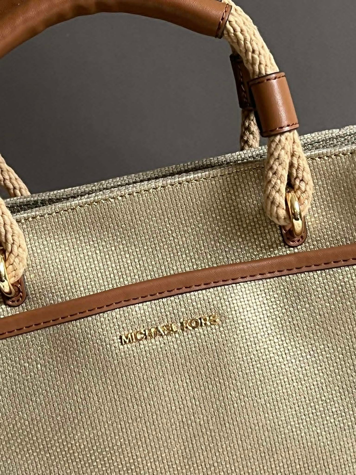 Michael Kors Talia Small Metallic Cotton Canvas Tote Bag