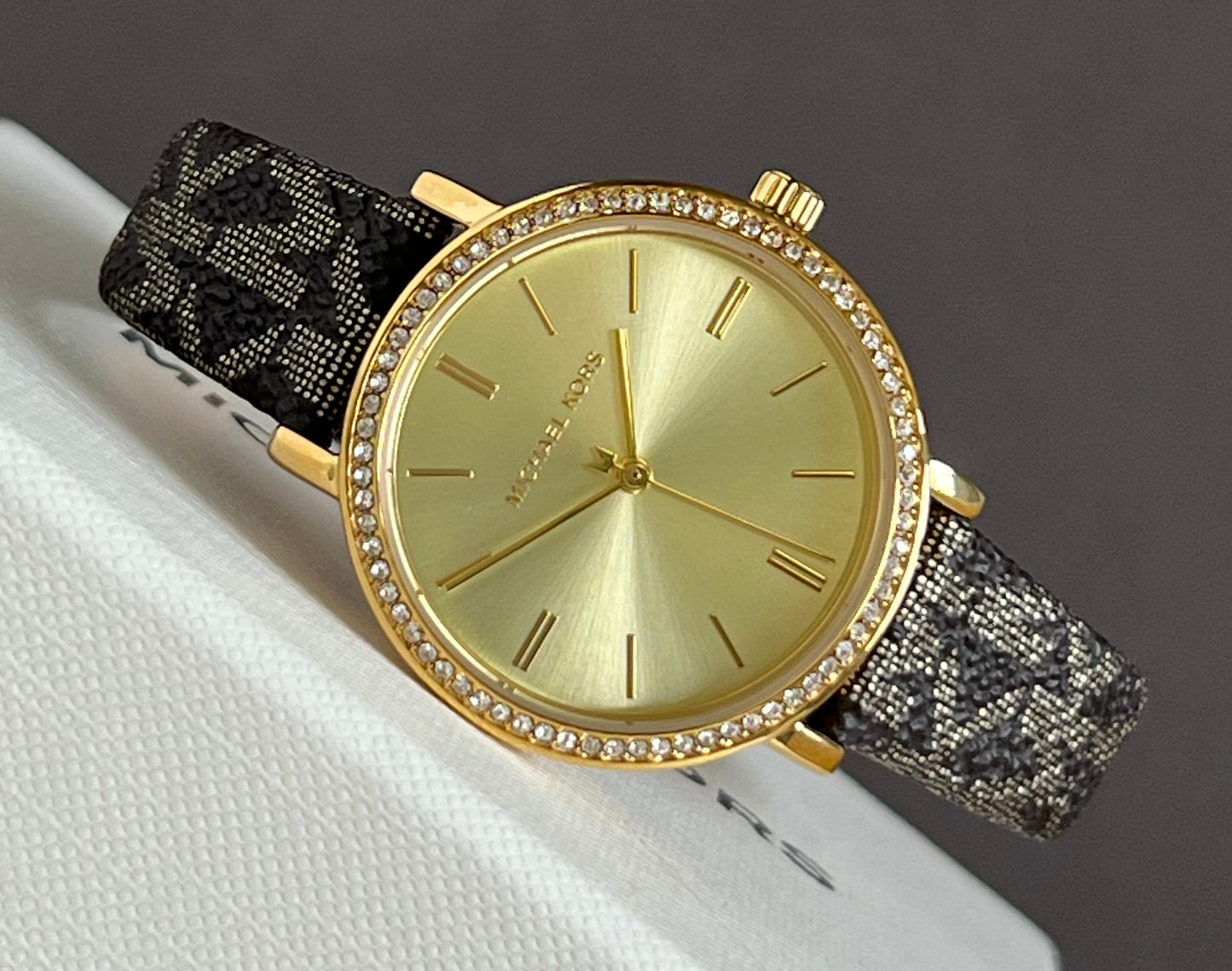 Michael Kors Women’s Addyson Quartz Crystal Gold Dial Ladies Watch and Jewelry Set