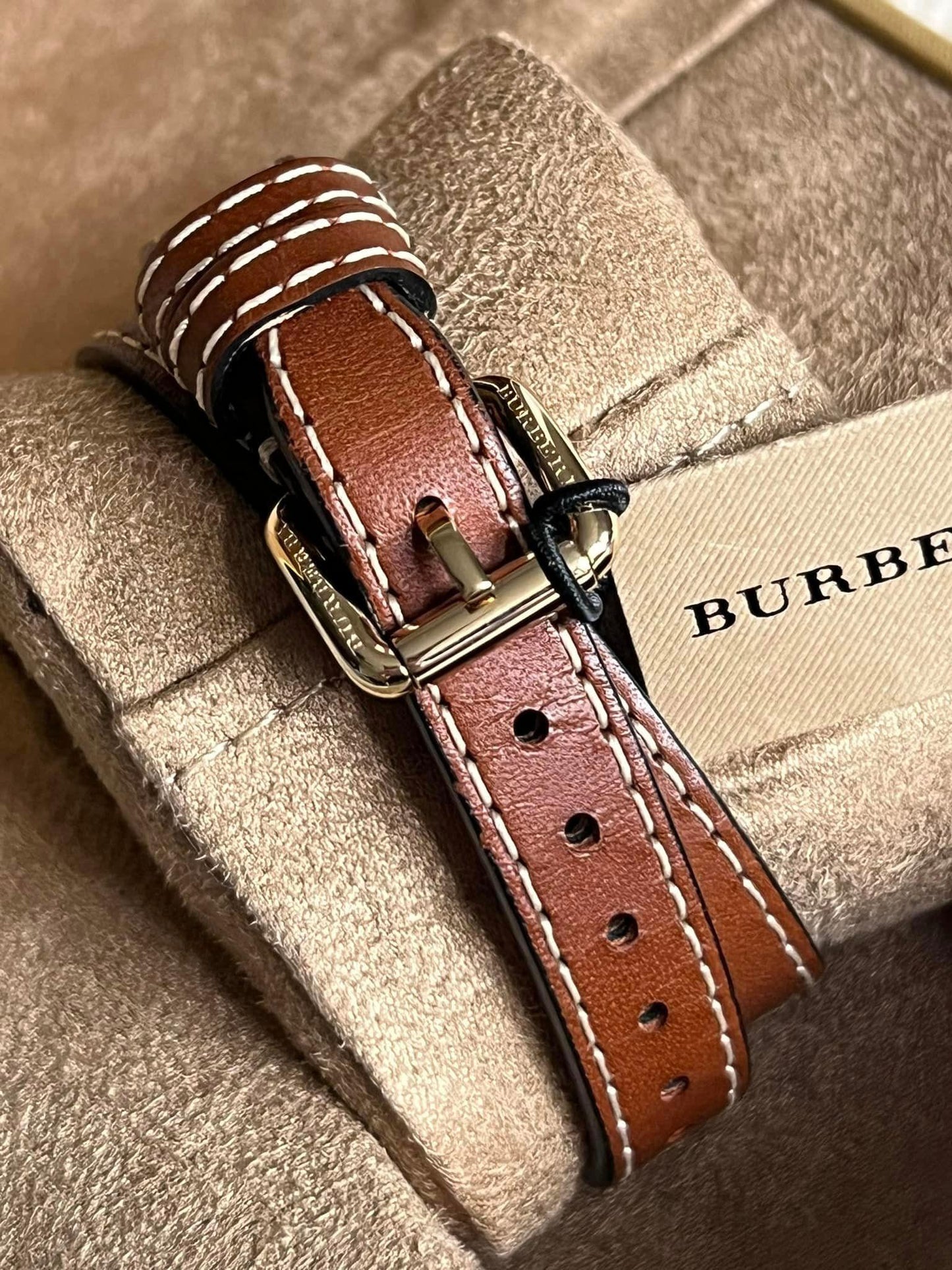 Burberry Women’s Utilitarian White Dial Tan Leather Watch
