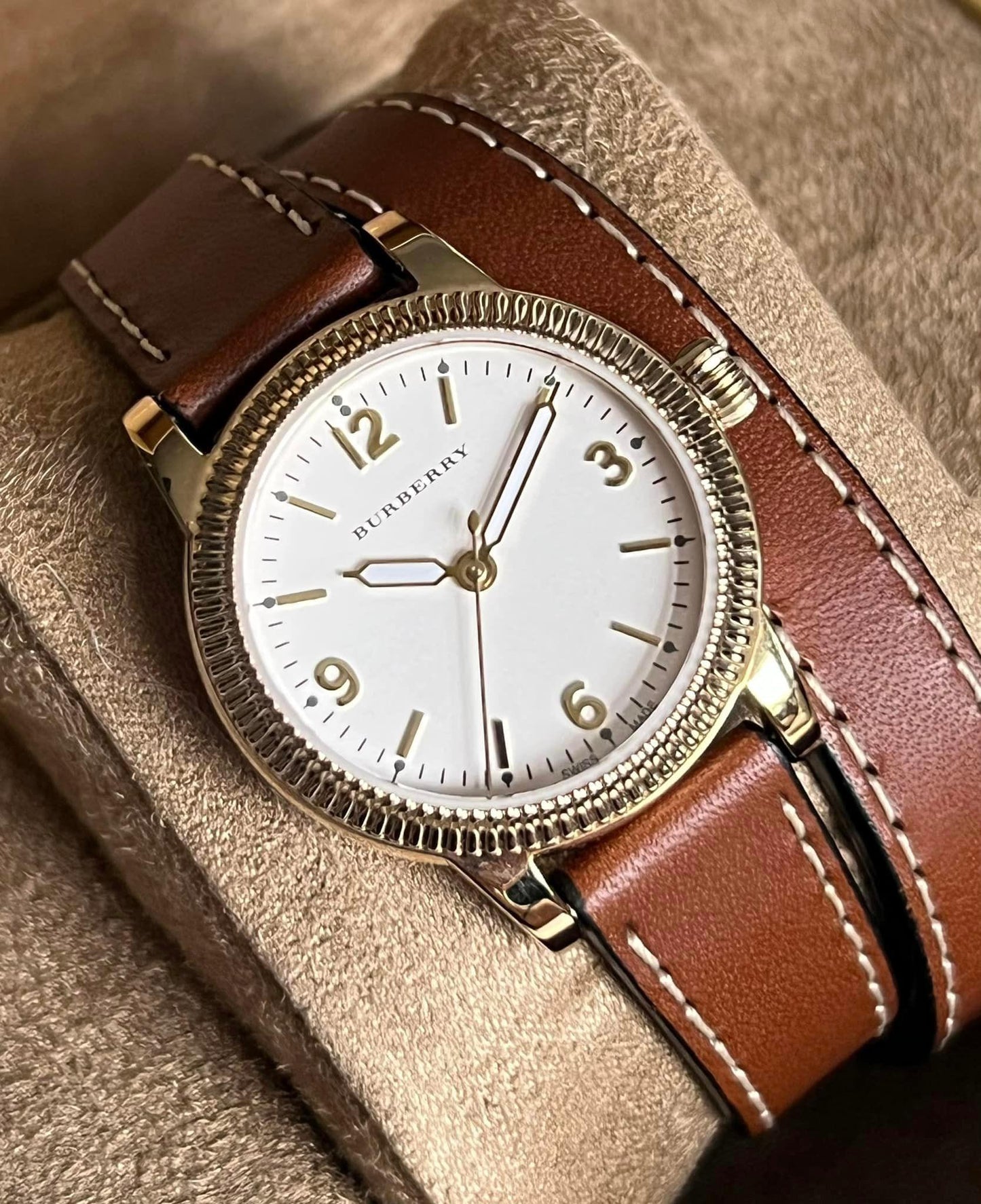Burberry Women’s Utilitarian White Dial Tan Leather Watch