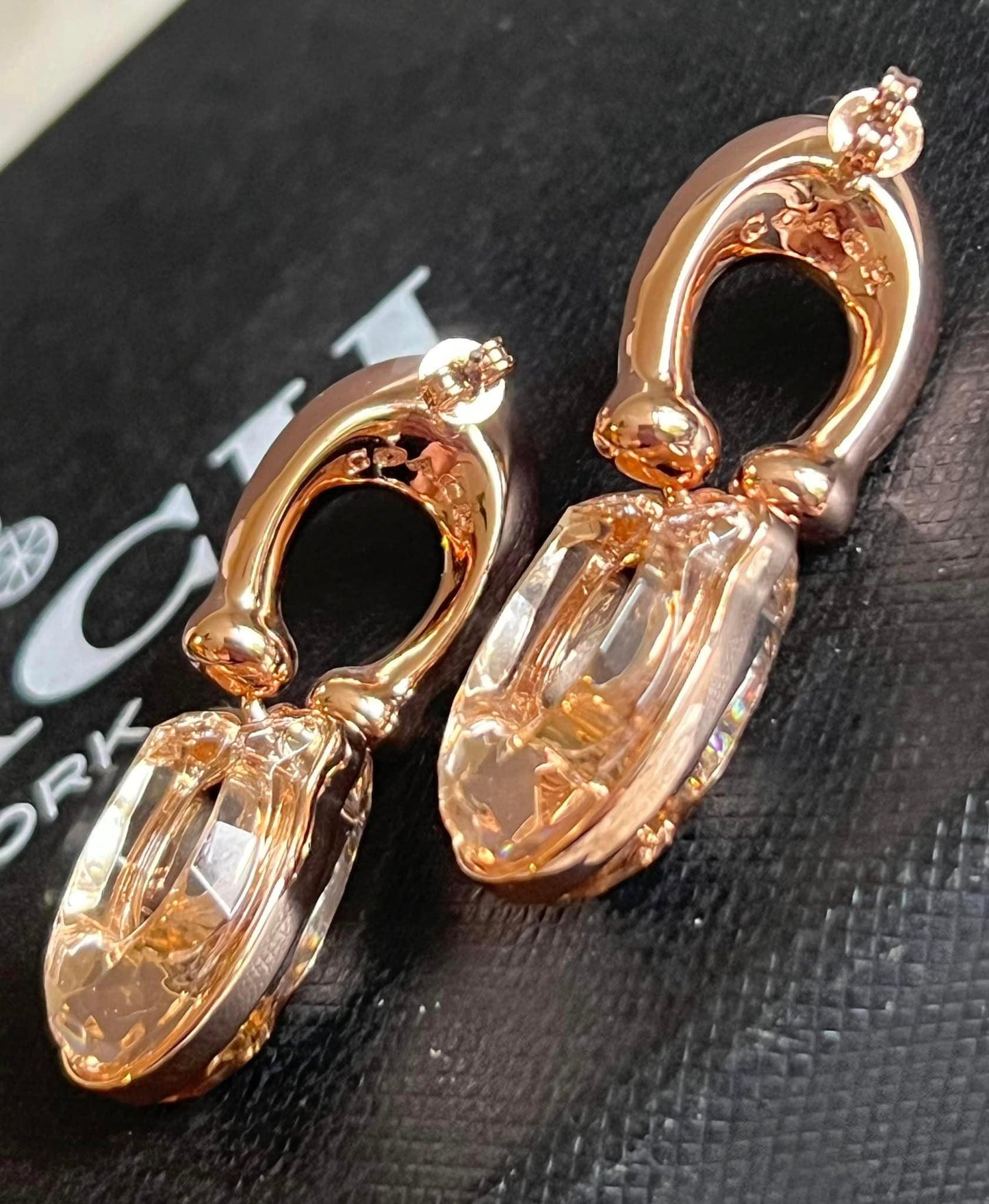 Coach Faceted Crystal Signature Double Drop Earrings