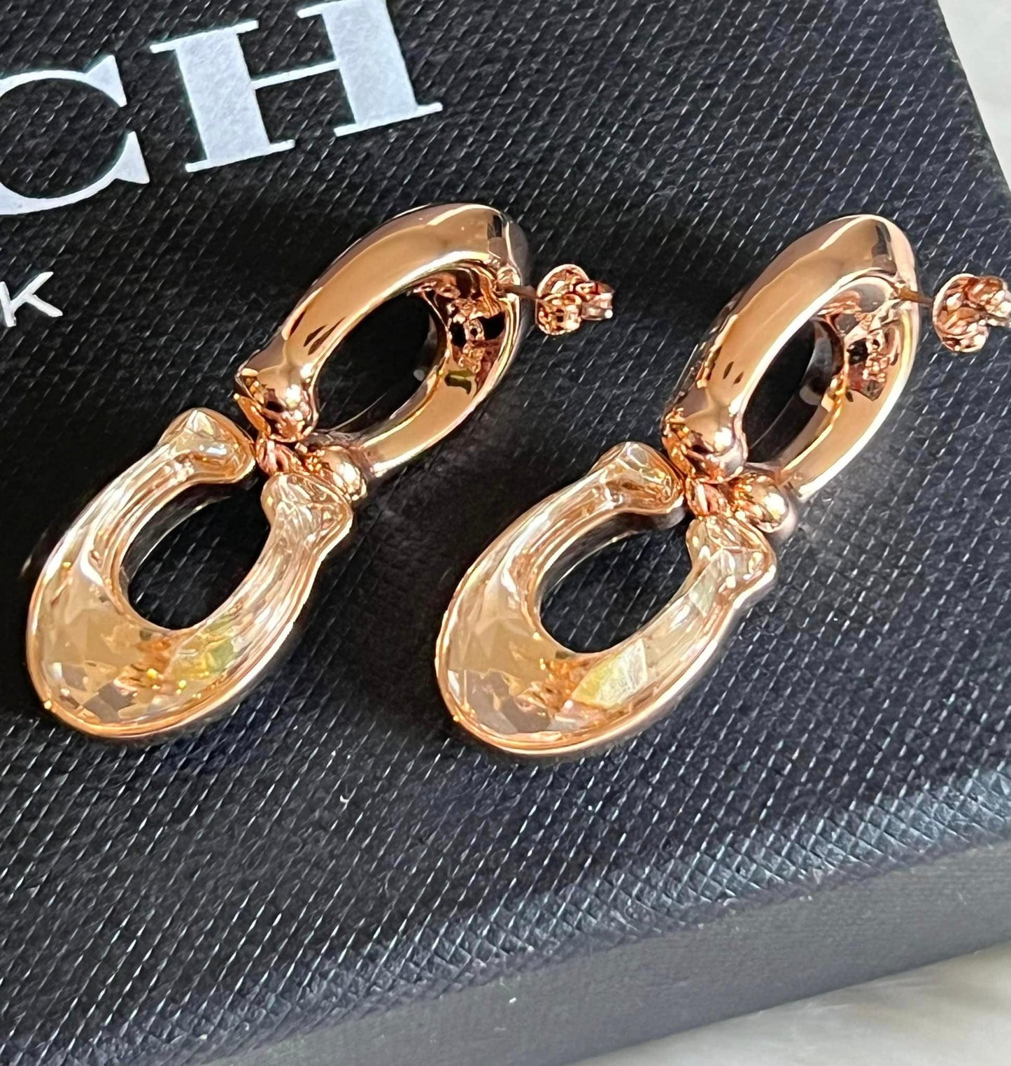 Coach Faceted Crystal Signature Double Drop Earrings