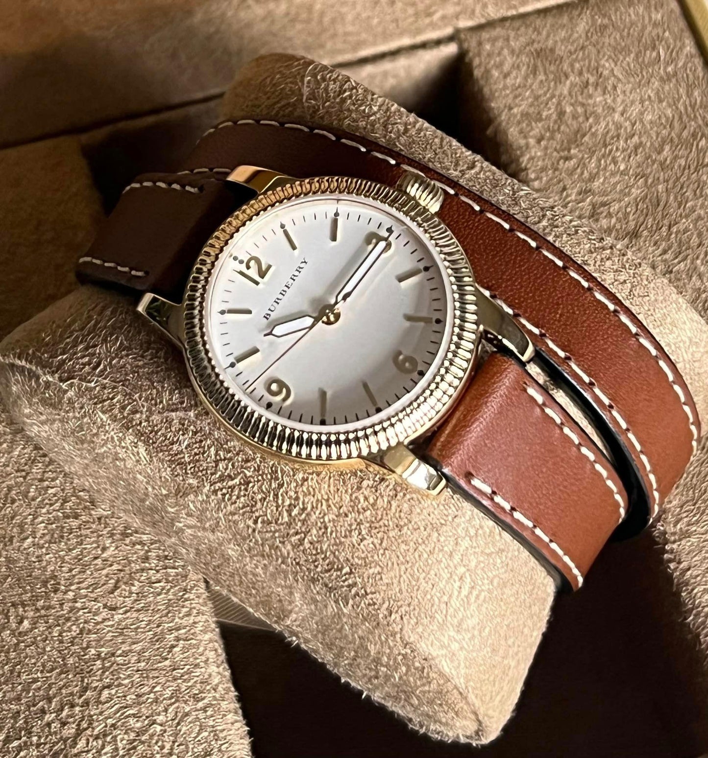 Burberry Women’s Utilitarian White Dial Tan Leather Watch
