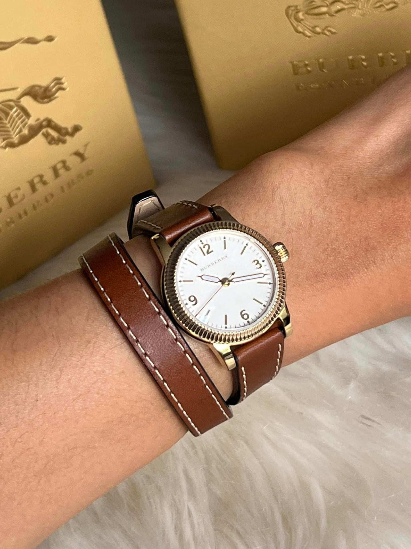 Burberry Women’s Utilitarian White Dial Tan Leather Watch