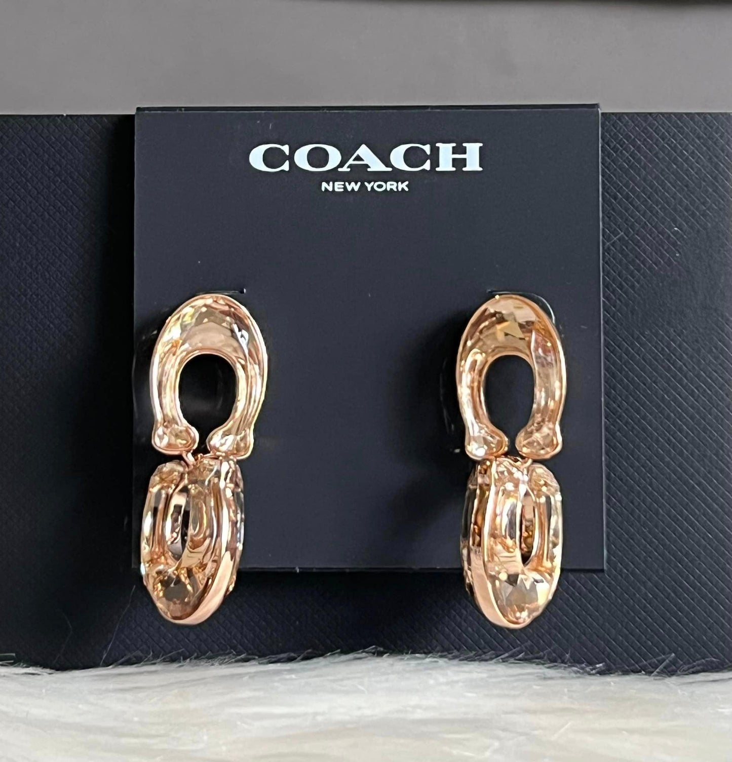 Coach Faceted Crystal Signature Double Drop Earrings