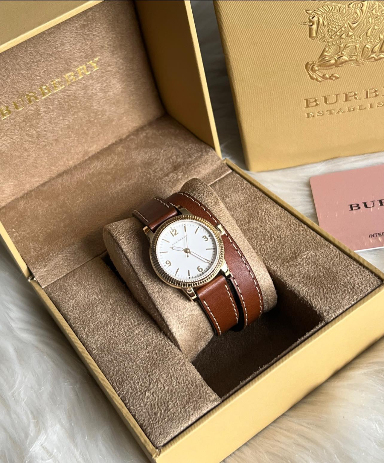 Burberry Women’s Utilitarian White Dial Tan Leather Watch