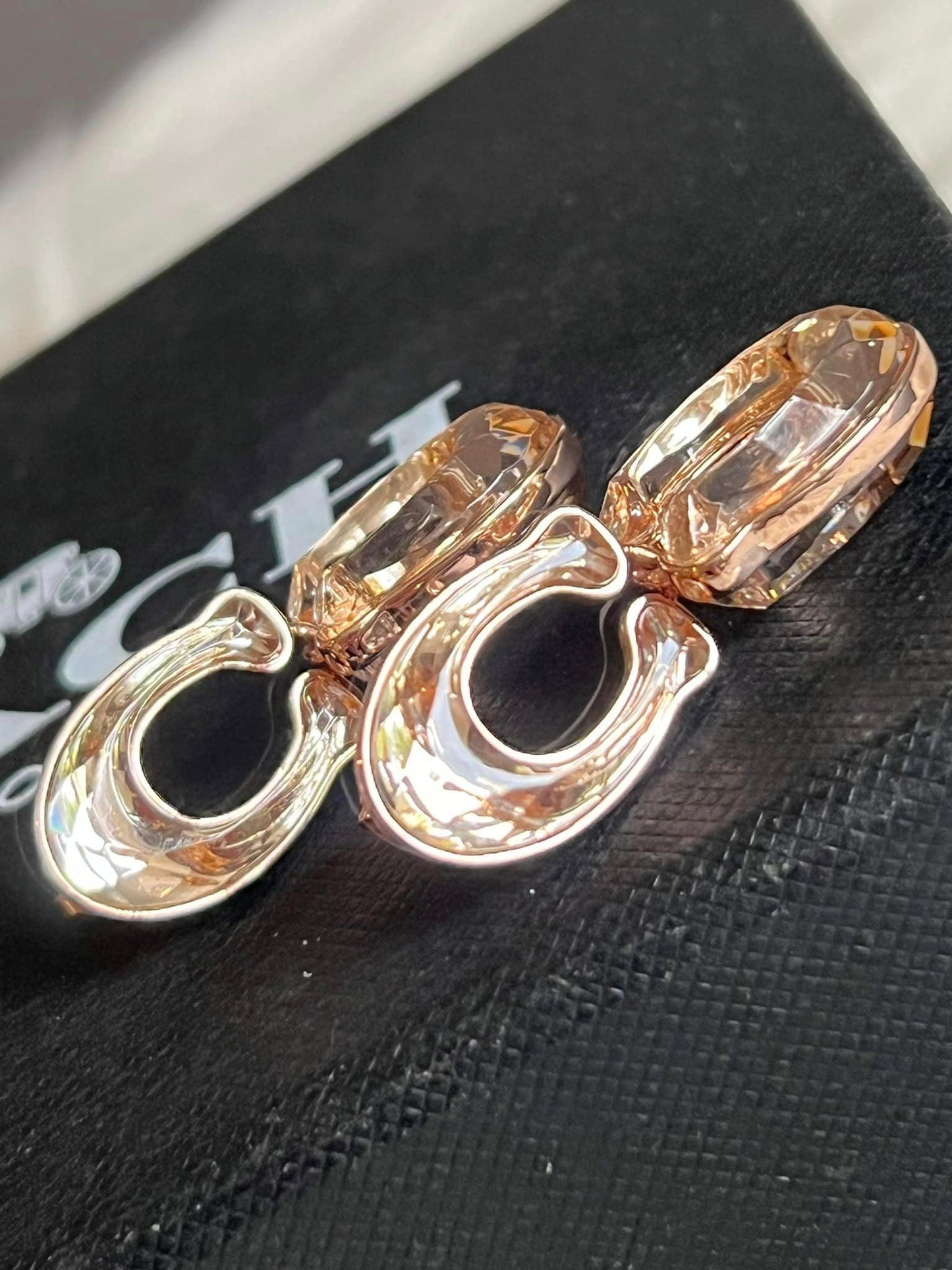 Coach Faceted Crystal Signature Double Drop Earrings