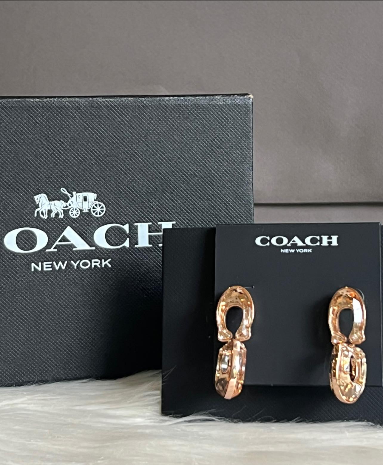 Coach Faceted Crystal Signature Double Drop Earrings