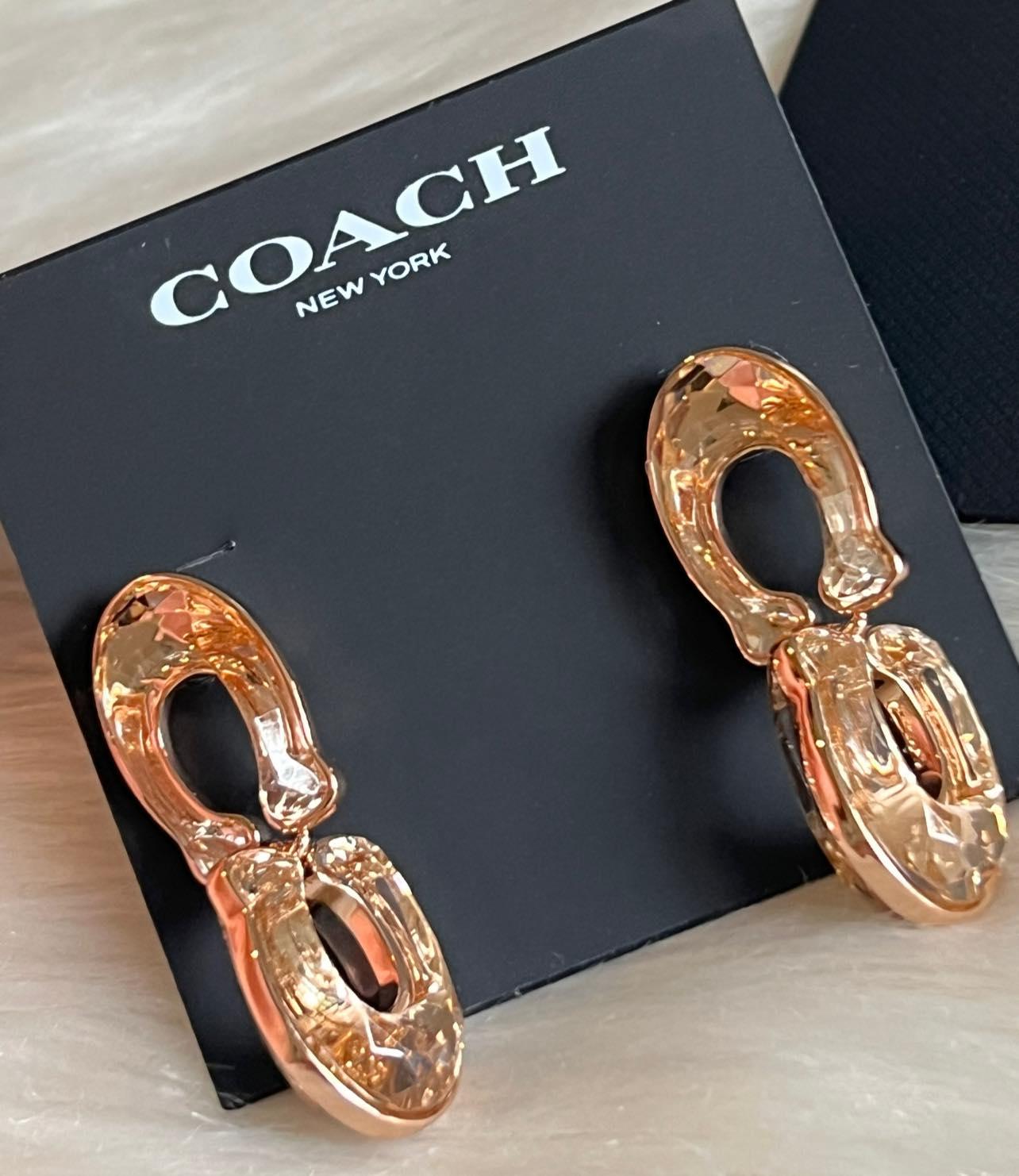 Coach Faceted Crystal Signature Double Drop Earrings