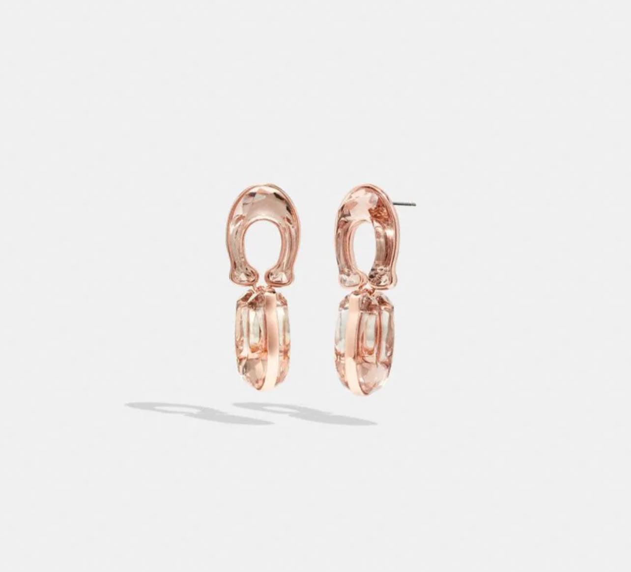 Coach Faceted Crystal Signature Double Drop Earrings