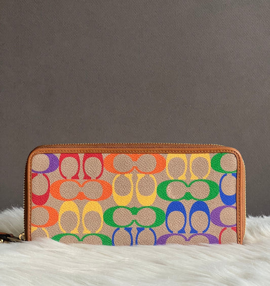 Coach Continental Wallet In Rainbow Signature Canvas