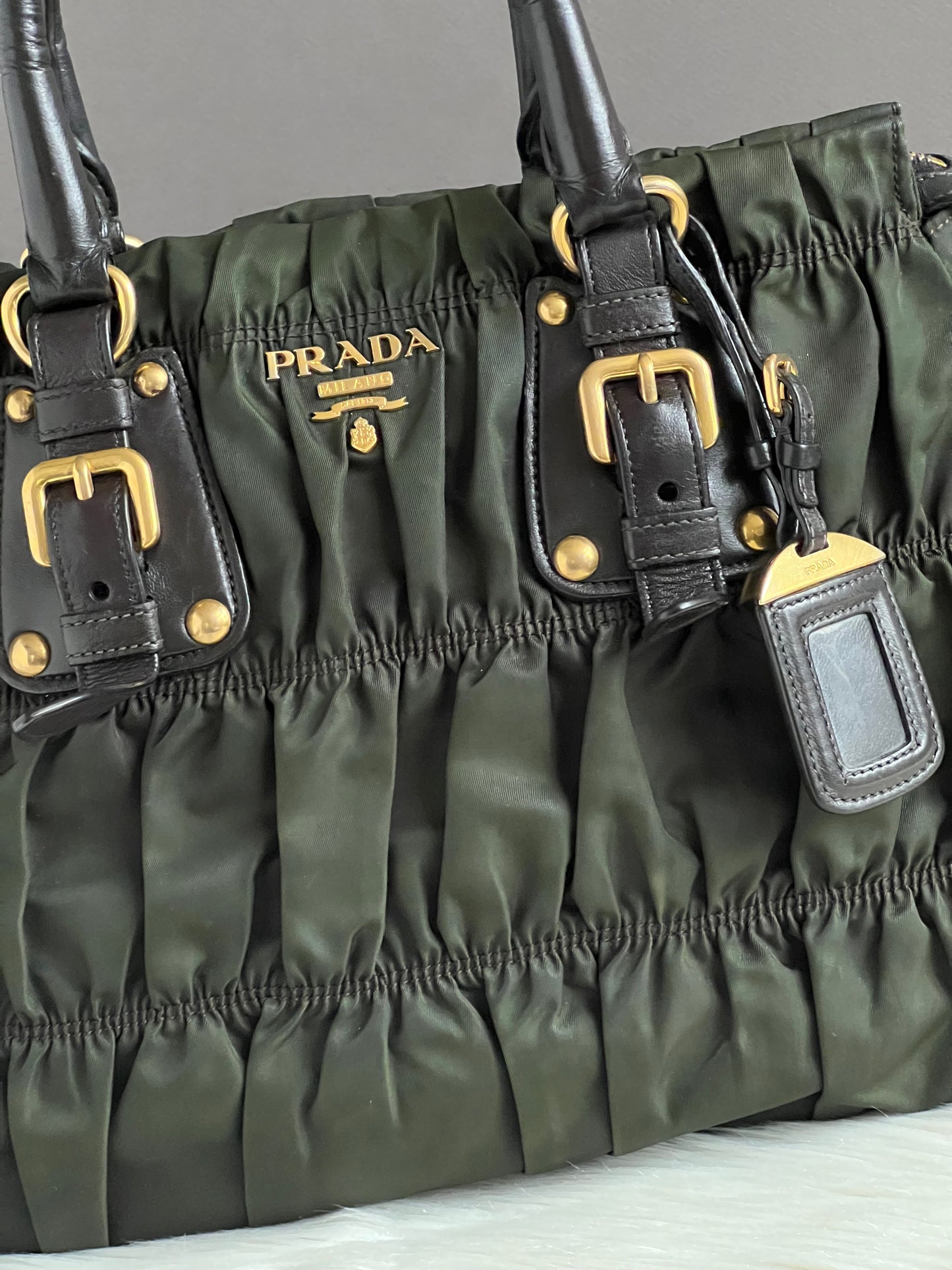 Prada Tessuto Gaufre Nylon Ruched Bag