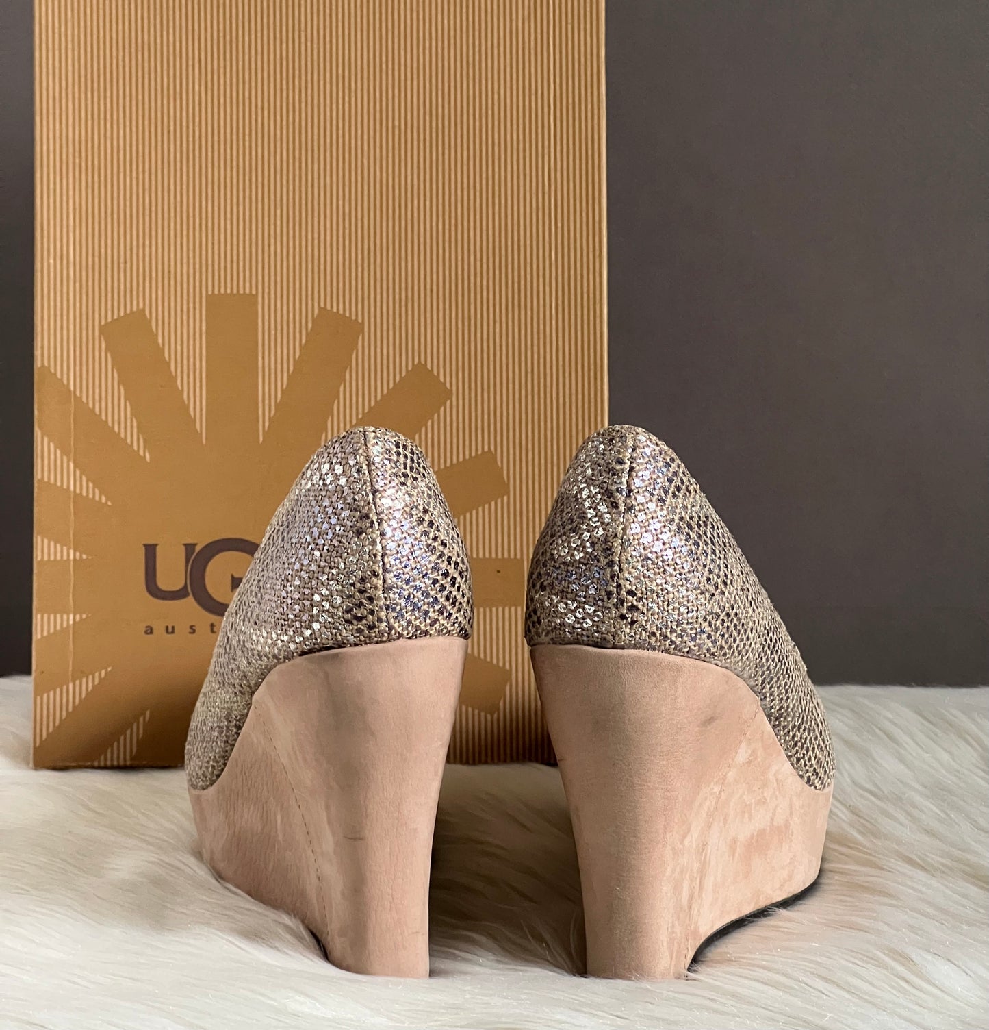 UGG Toura Metallic Snake Print Platform Wedge Sandals