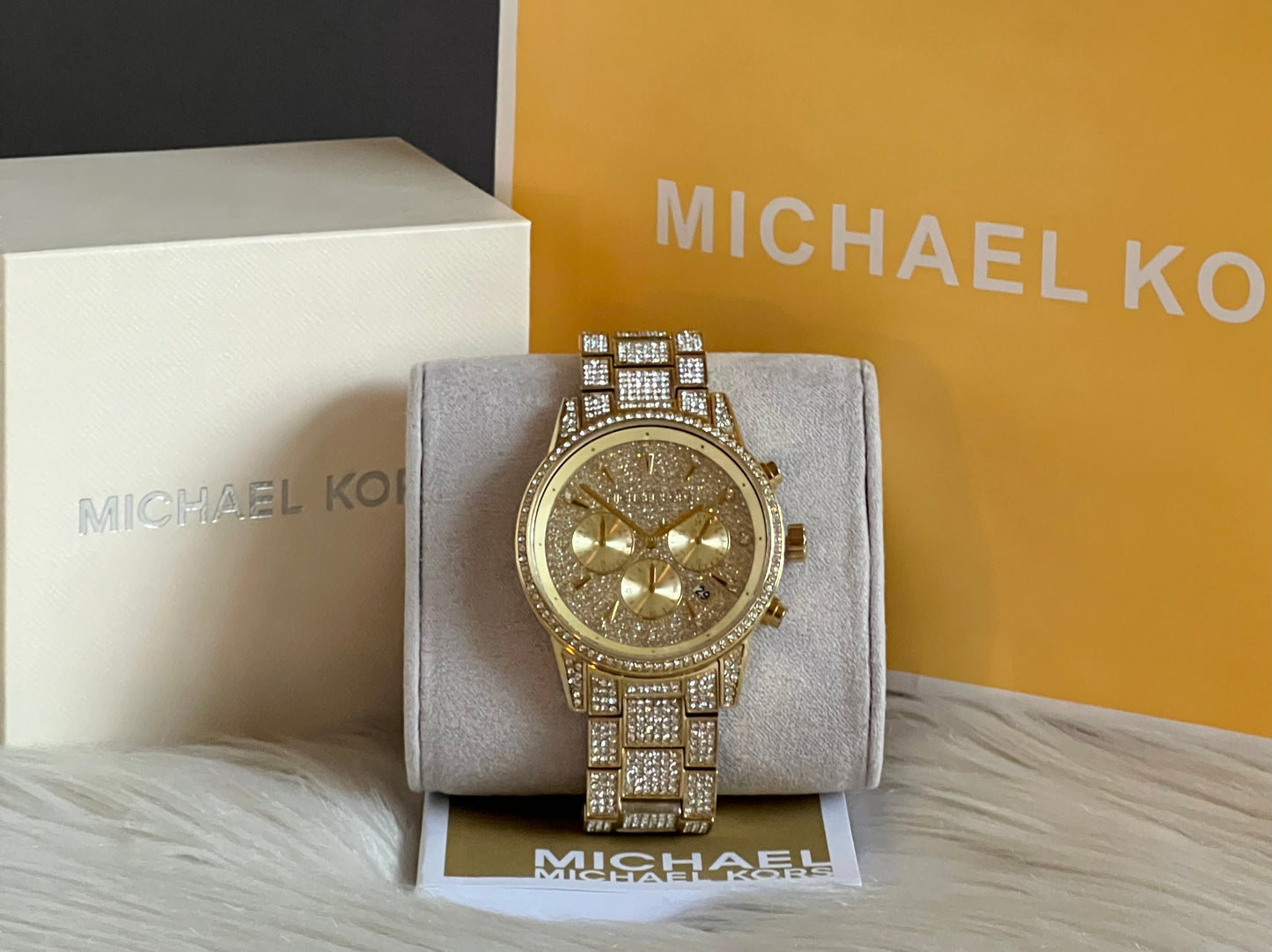 Michael Kors Women’s Ritz Pave Gold-Tone Watch