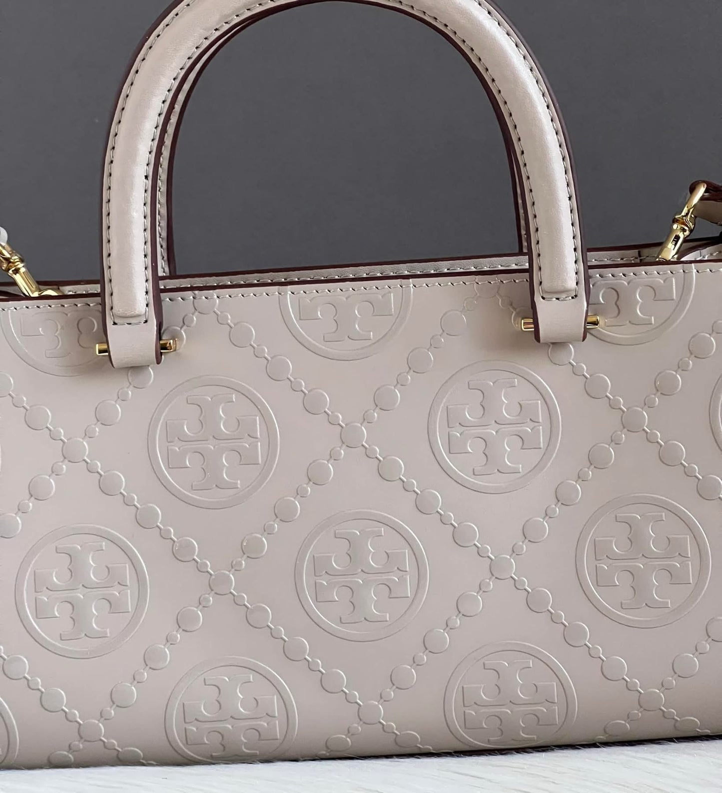 Tory Burch T Monogram Contrast Embossed Small East-West Tote Bag
