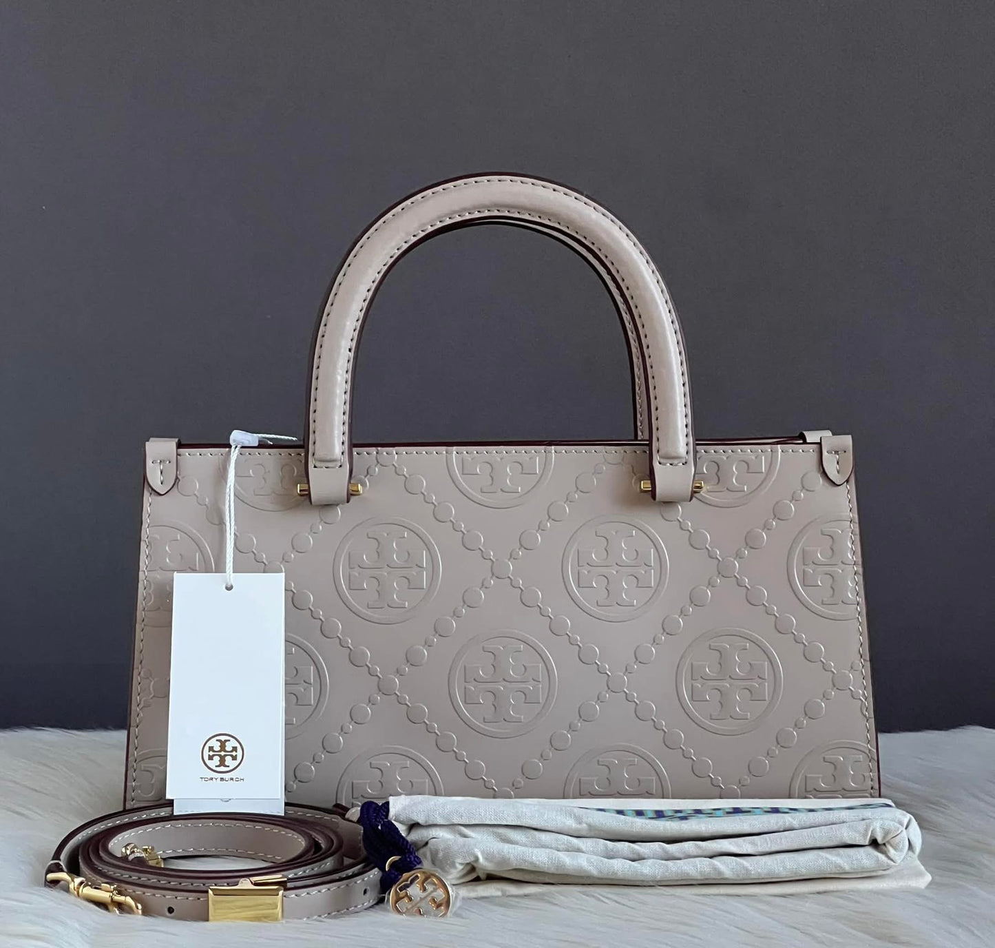 Tory Burch T Monogram Contrast Embossed Small East-West Tote Bag