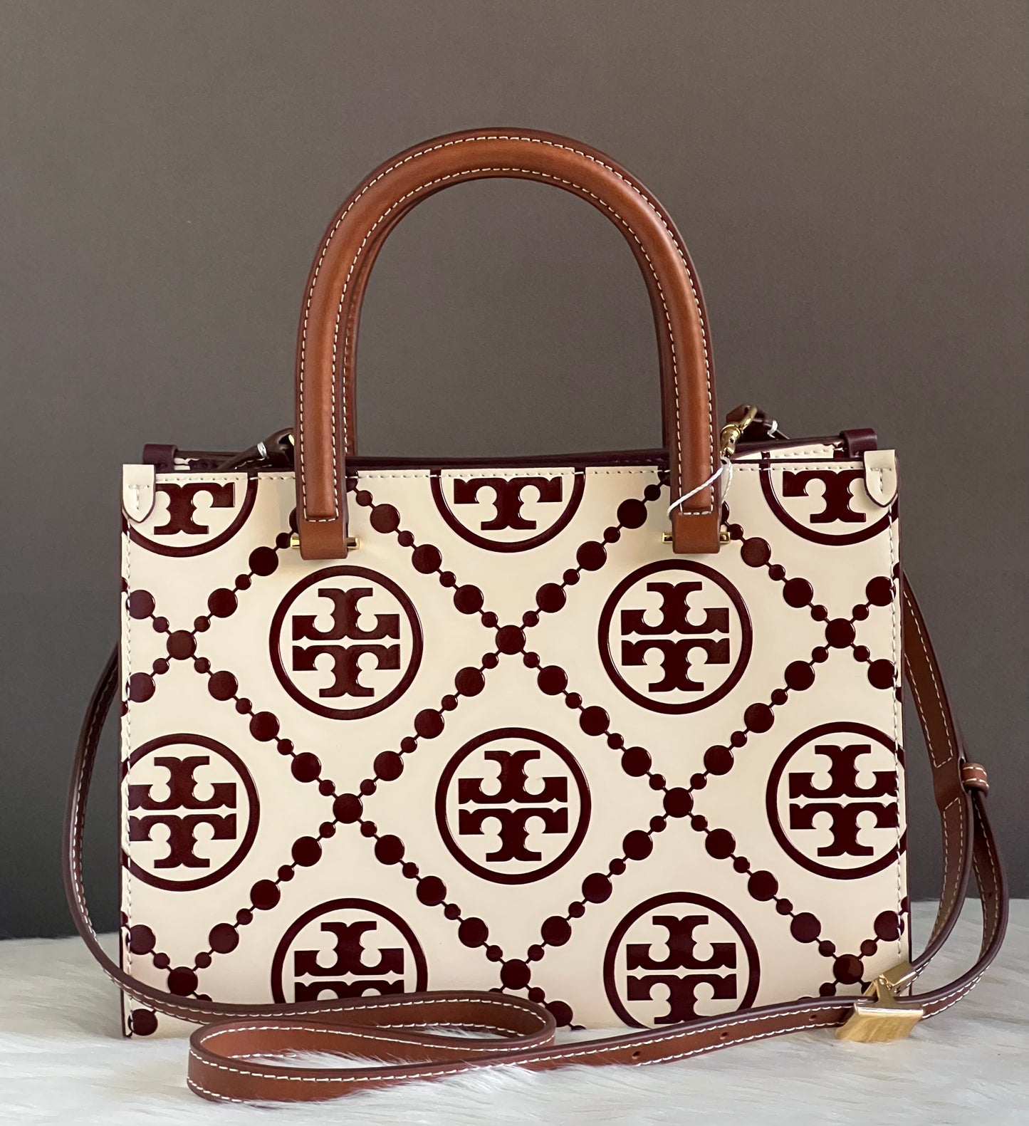 Tory Burch T Monogram Contrast Top-Handle Embossed Tote