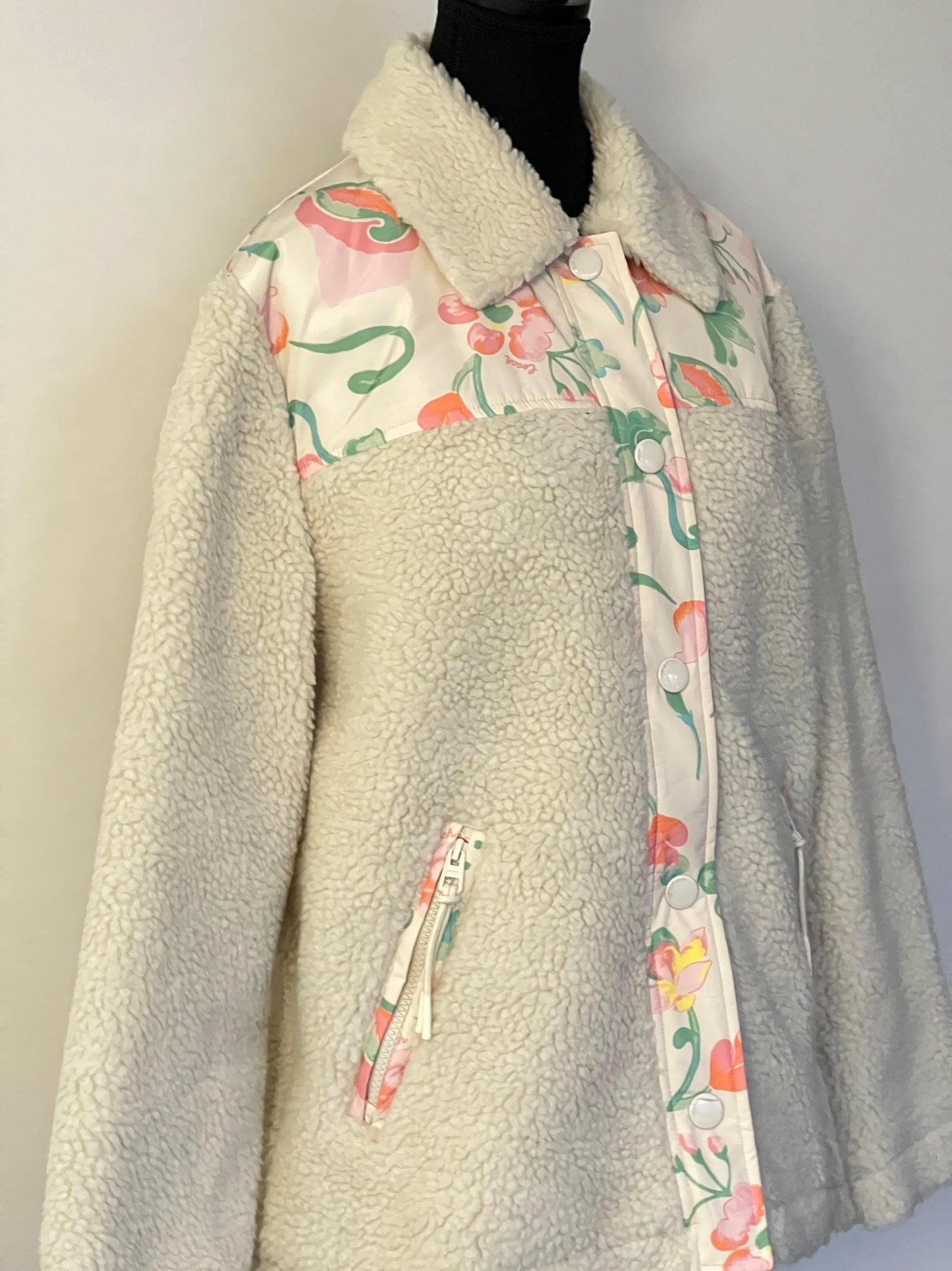 Coach Blocked Floral Sherpa Jacket