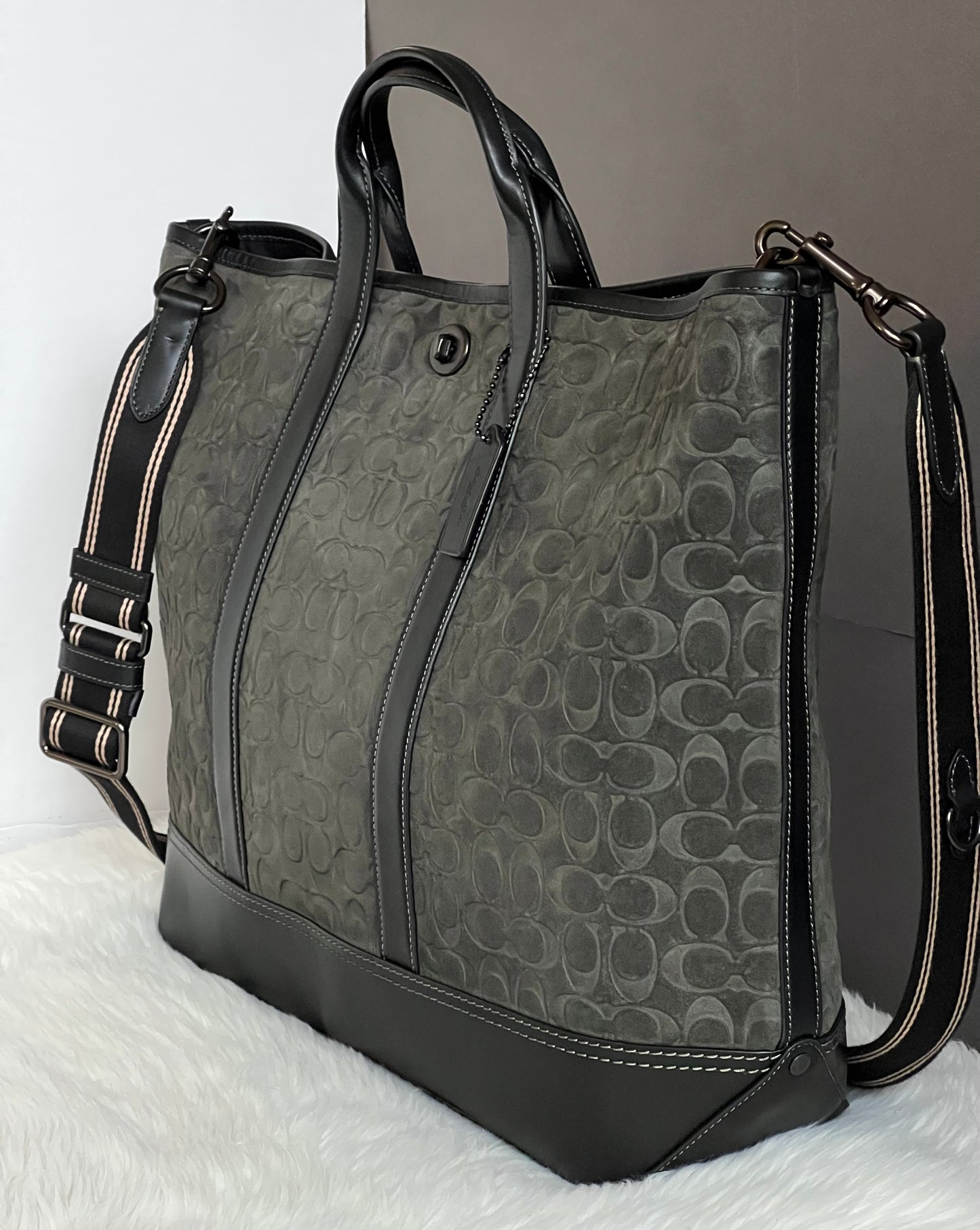 Coach Toby Turnlock Tote In Signature Suede
