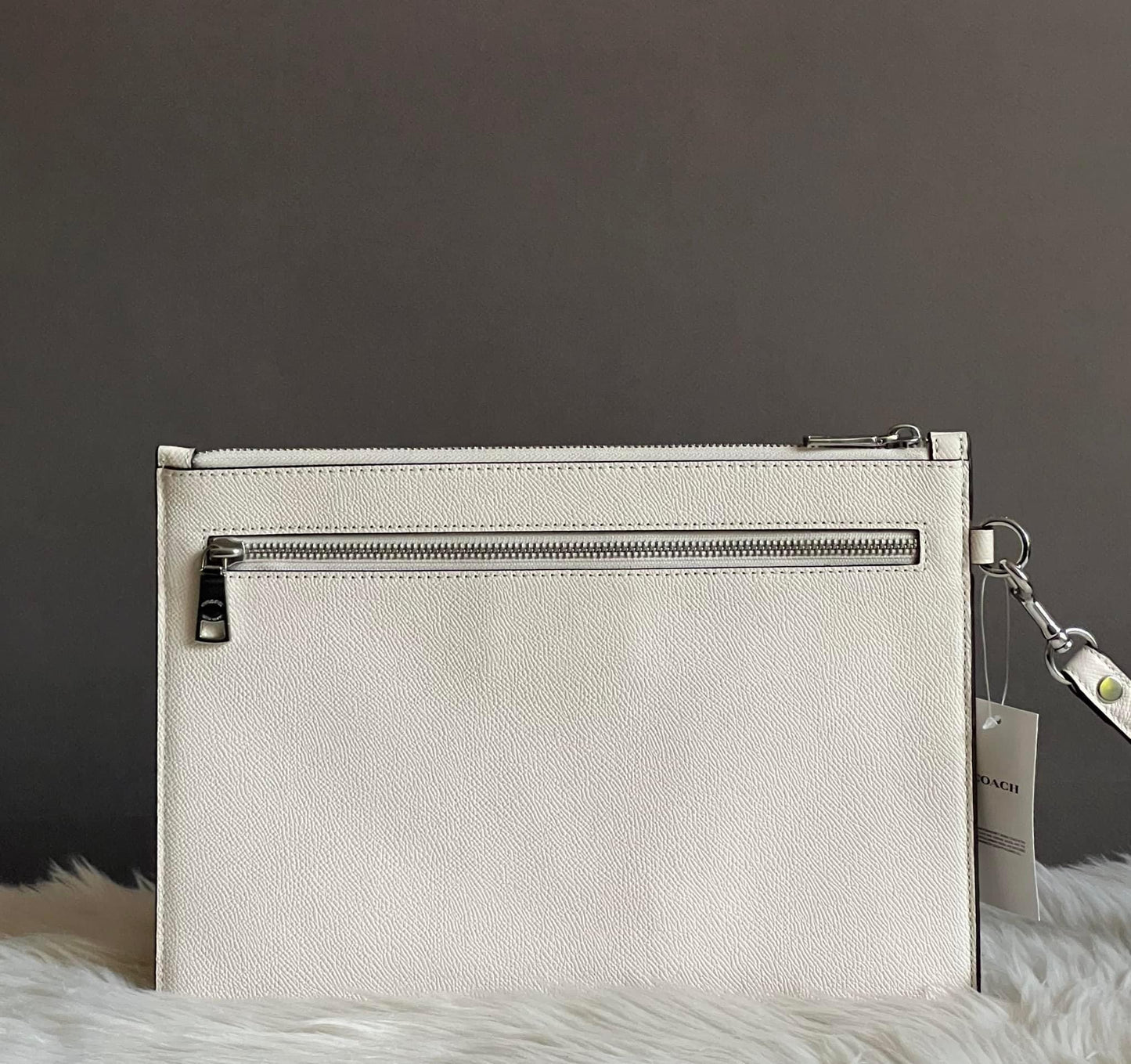 Coach Pouch Wristlet In Crossgrain Leather With Signature Canvas Interior