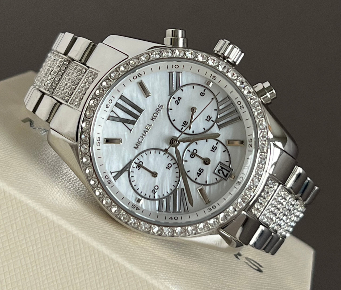 Micheal Kors Women’s Oversized Brynn Pavé Silver-Tone Watch