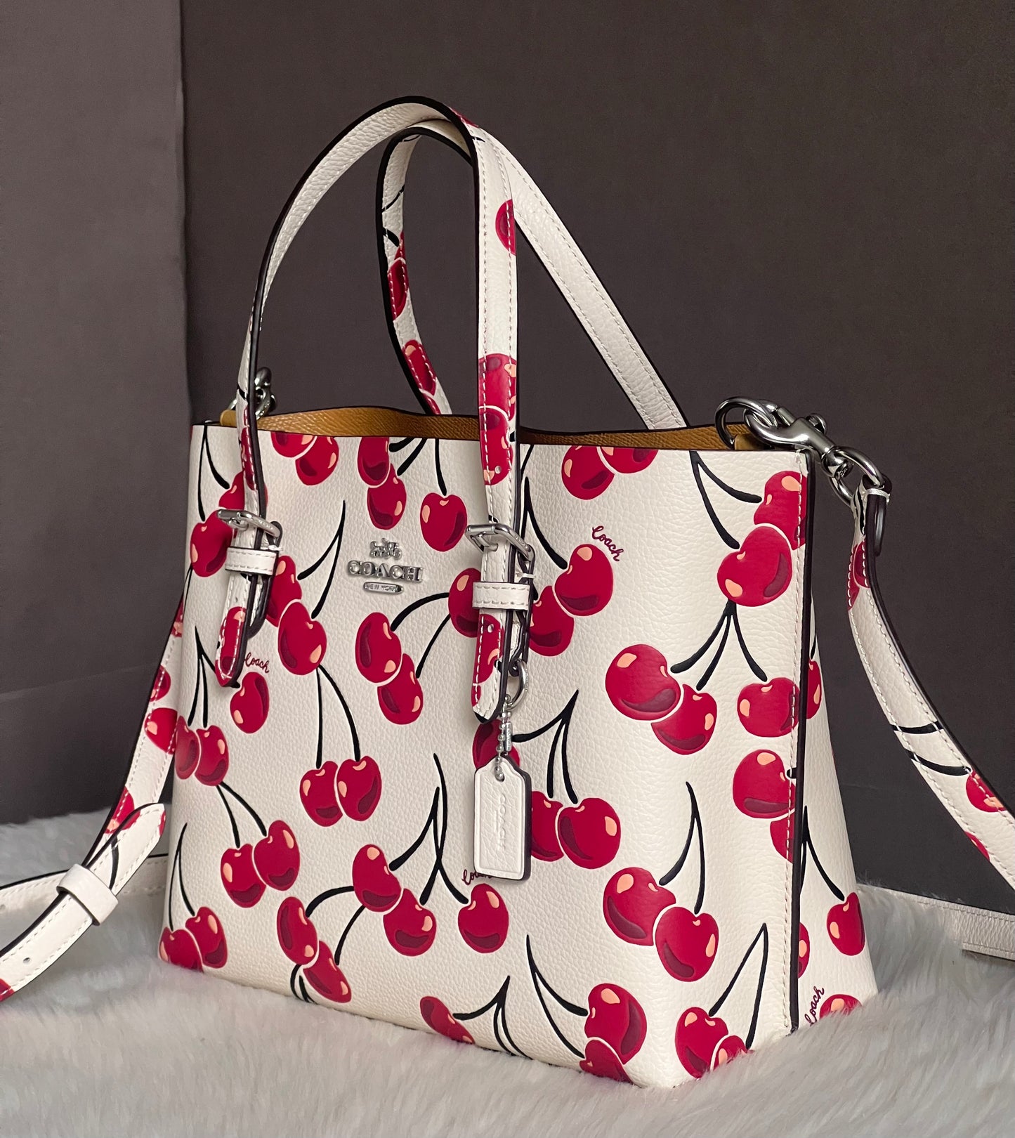 Coach Mollie Tote Bag 25 With Cherry Print