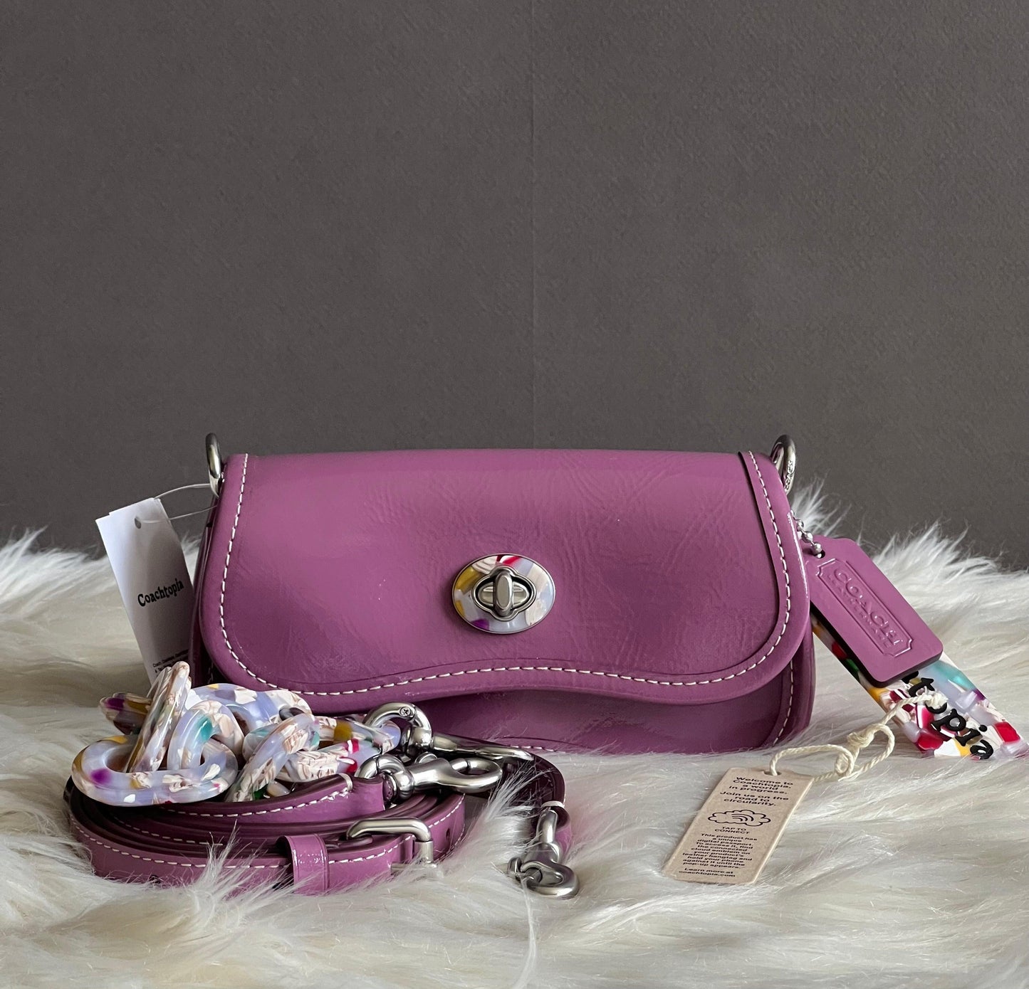 Coach Mini Wavy Dinky Bag with Crossbody Strap in Crinkled Patent Coachtopia Leather