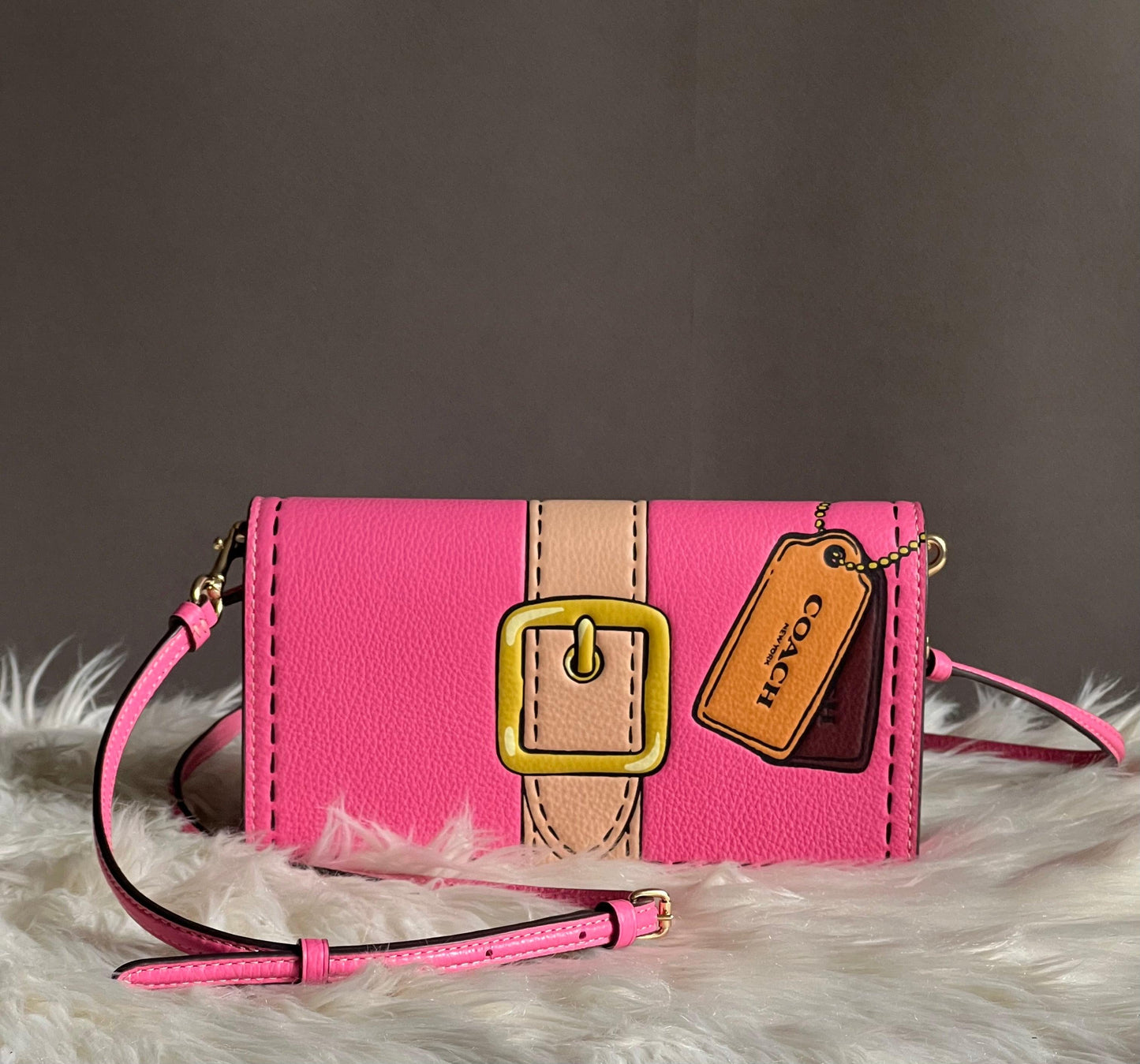 Coach Anna Foldover Clutch Crossbody with Trompe L'oeil Print