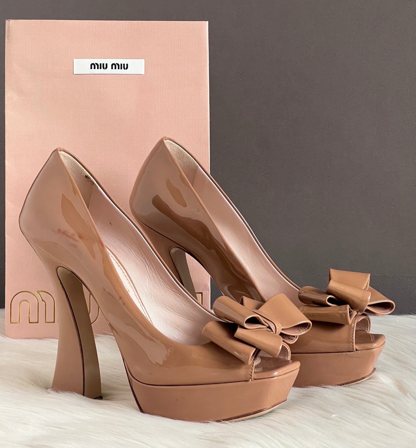 Miu Miu Bow Peep Toe Platform Pumps