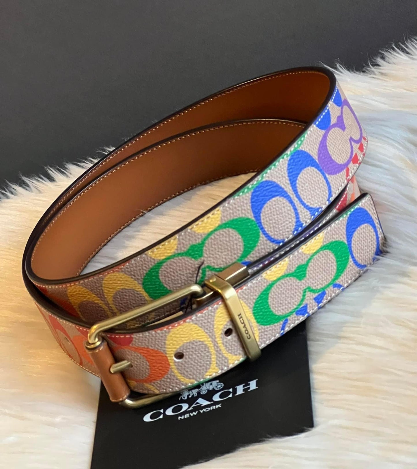 Coach Roller Buckle Cut To Size Reversible Belt In Rainbow Signature Canvas