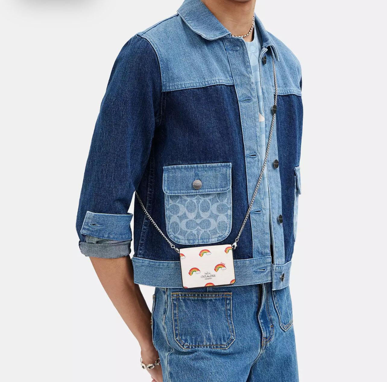 Coach Mini Wallet On A Chain With Rainbow Print