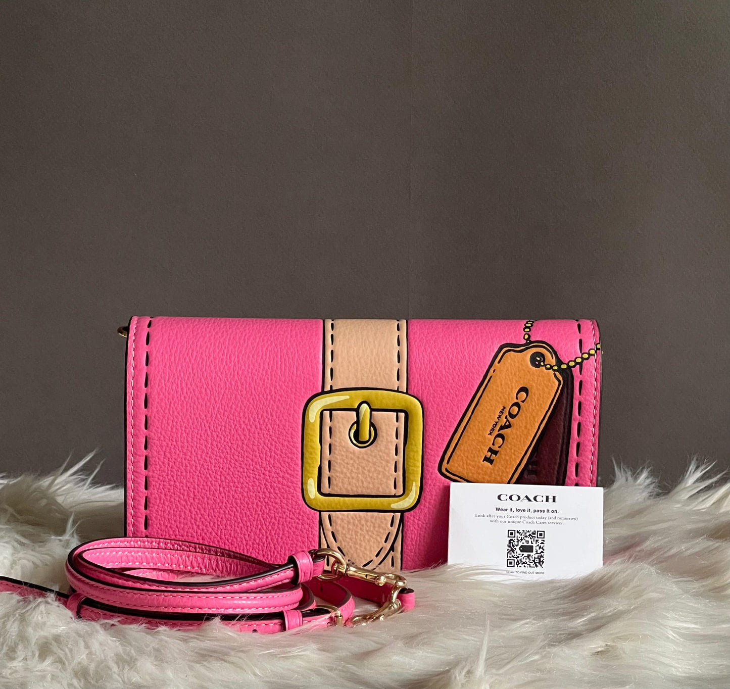 Coach Anna Foldover Clutch Crossbody with Trompe L'oeil Print