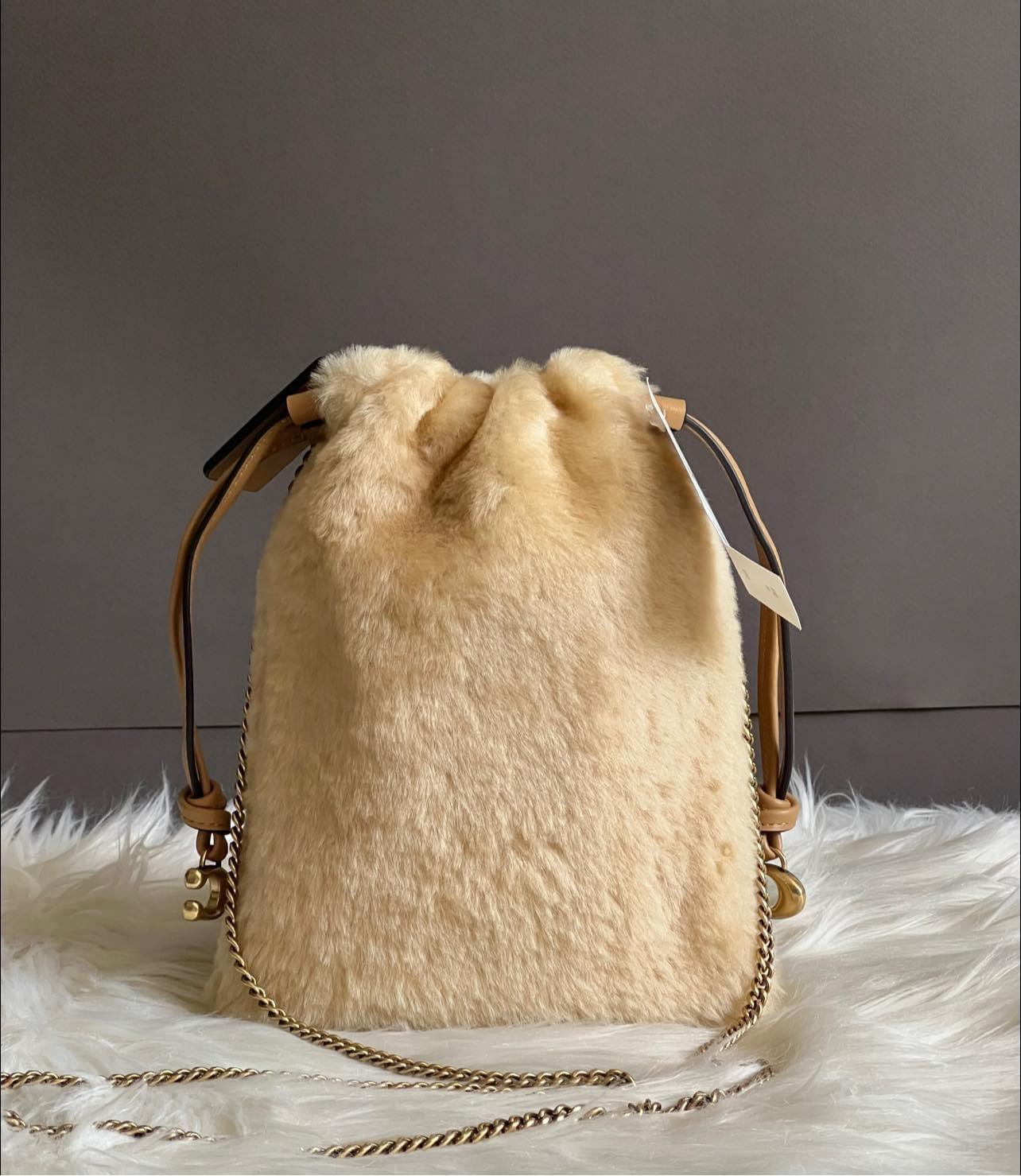 Coach Drawstring Pouch in Shearling