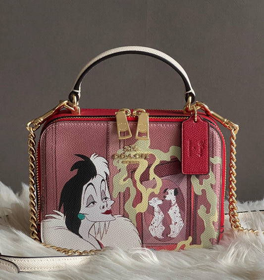 Disney X Coach Box Crossbody with Cruella Motif