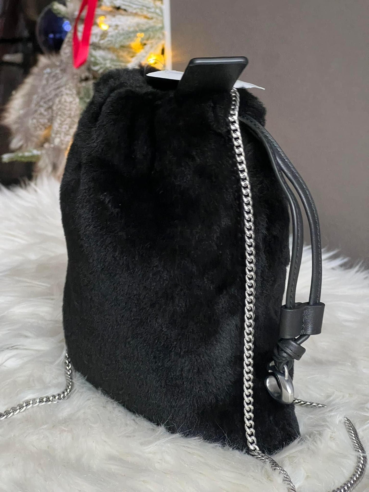 Coach Drawstring Pouch in Shearling