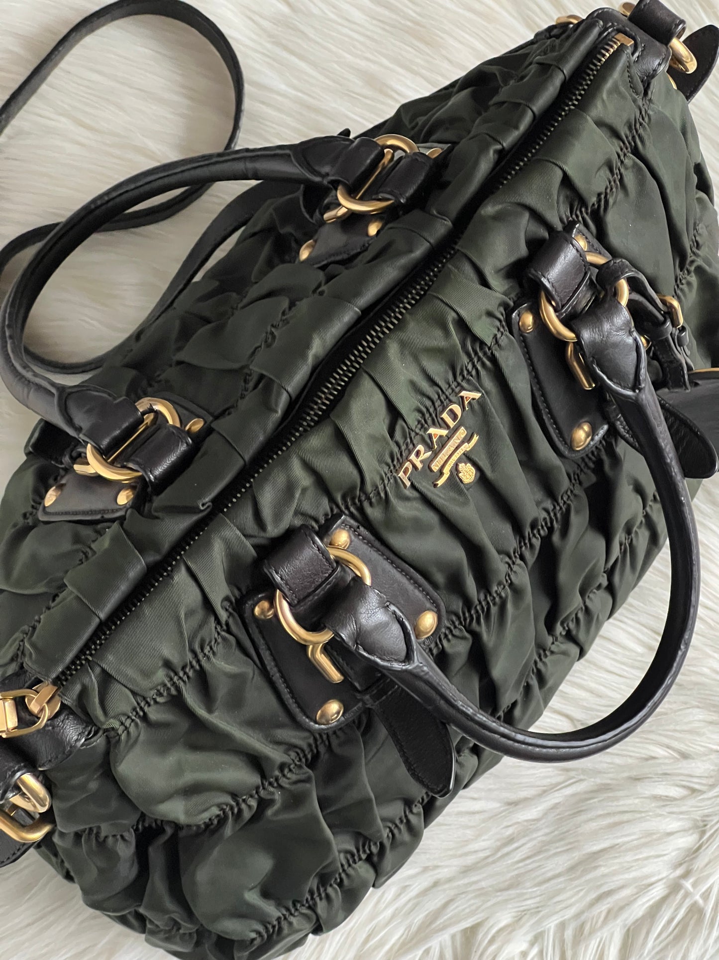 Prada Tessuto Gaufre Nylon Ruched Bag