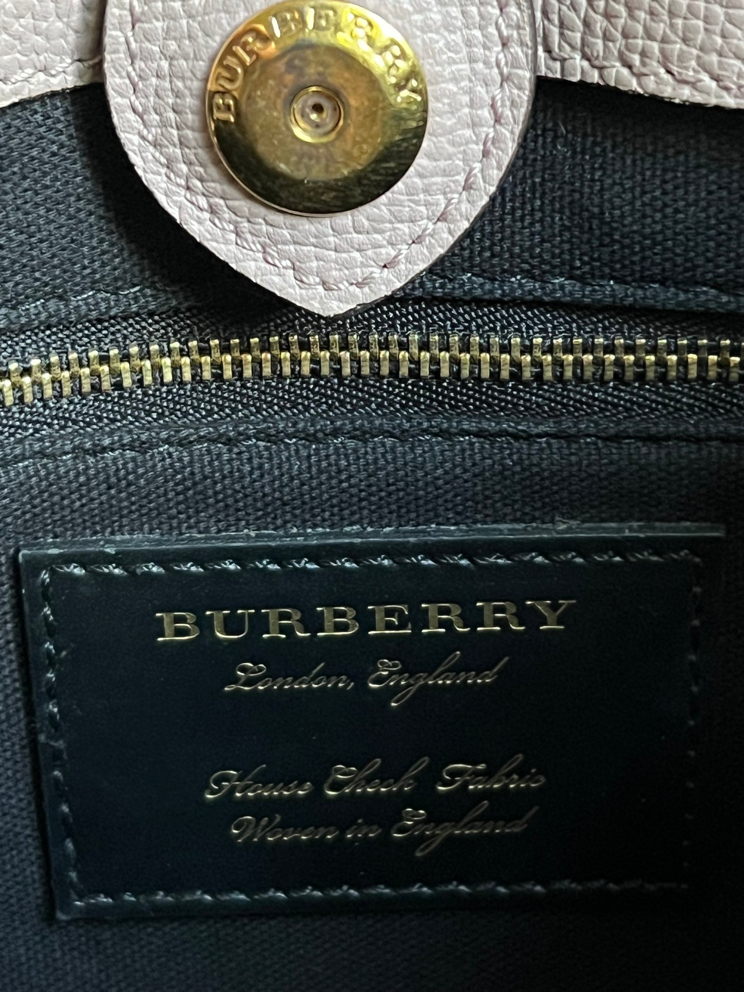 Burberry Derby Leather House Check Small Banner Tote Bag