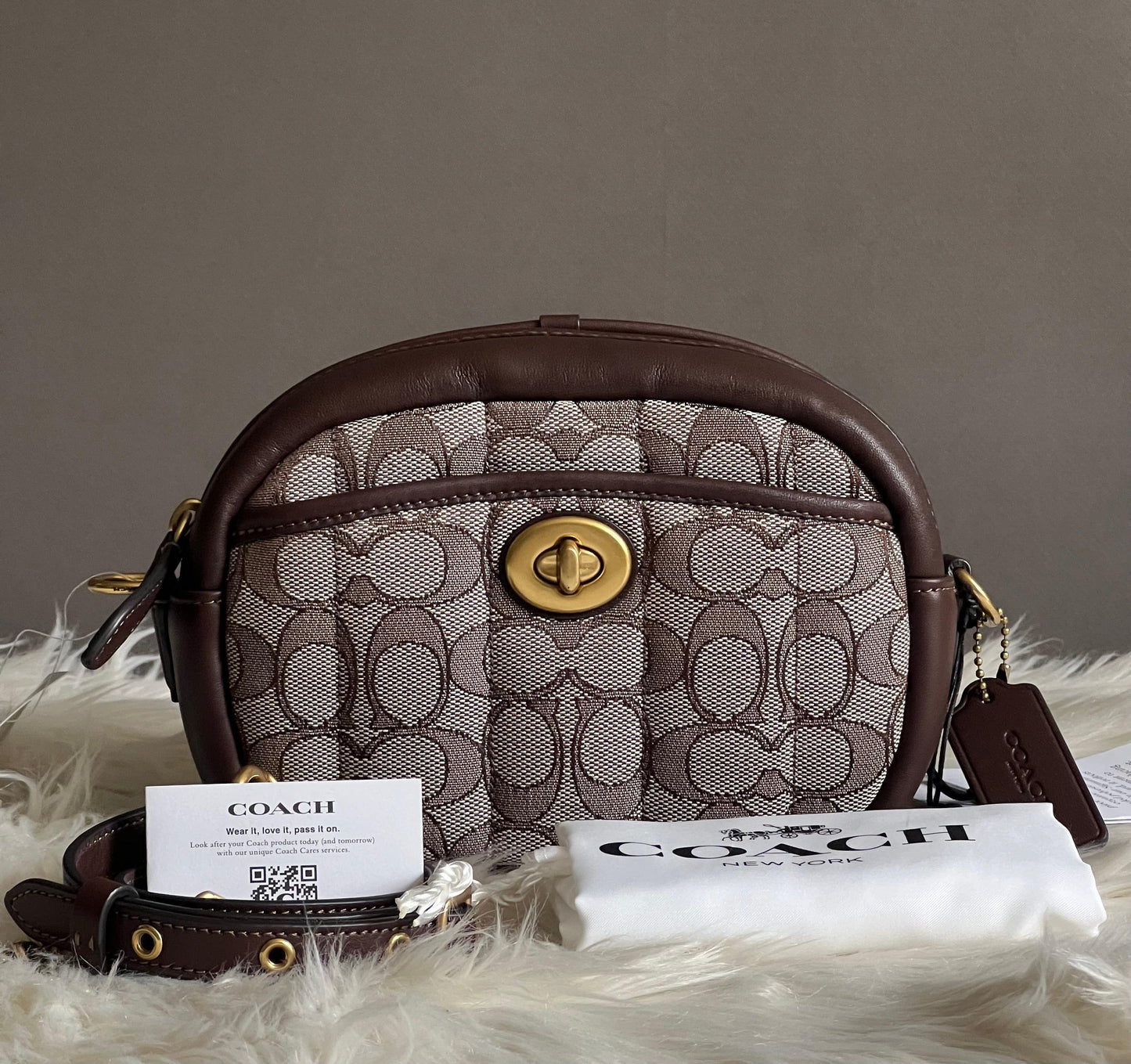 Coach Small Camera Bag in Signature Jacquard with Quilting